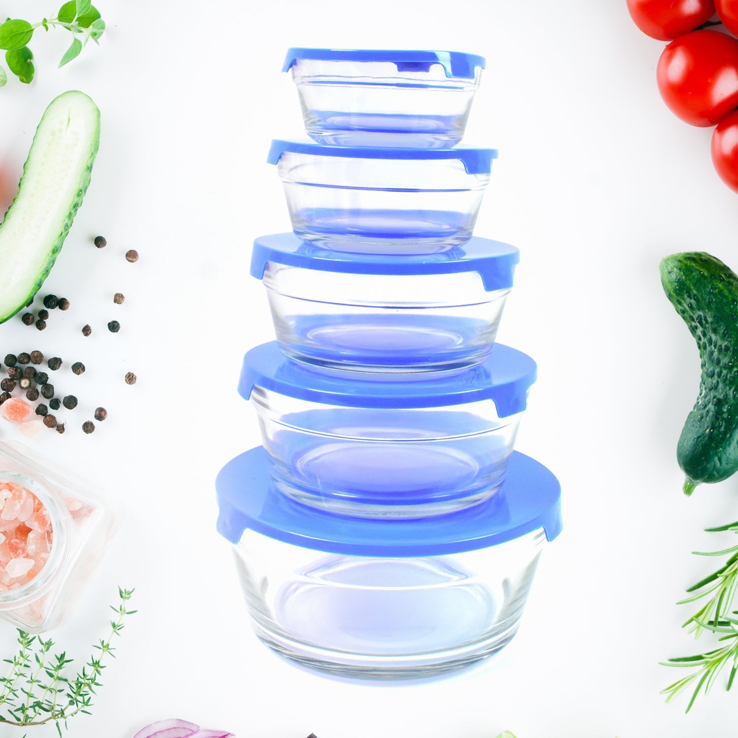 Modern Glass Bowl Set Mixing / Storage Bowls with Lids (5 Pcs Set)-Home & Kitchen-AniGuess-AniGuess
