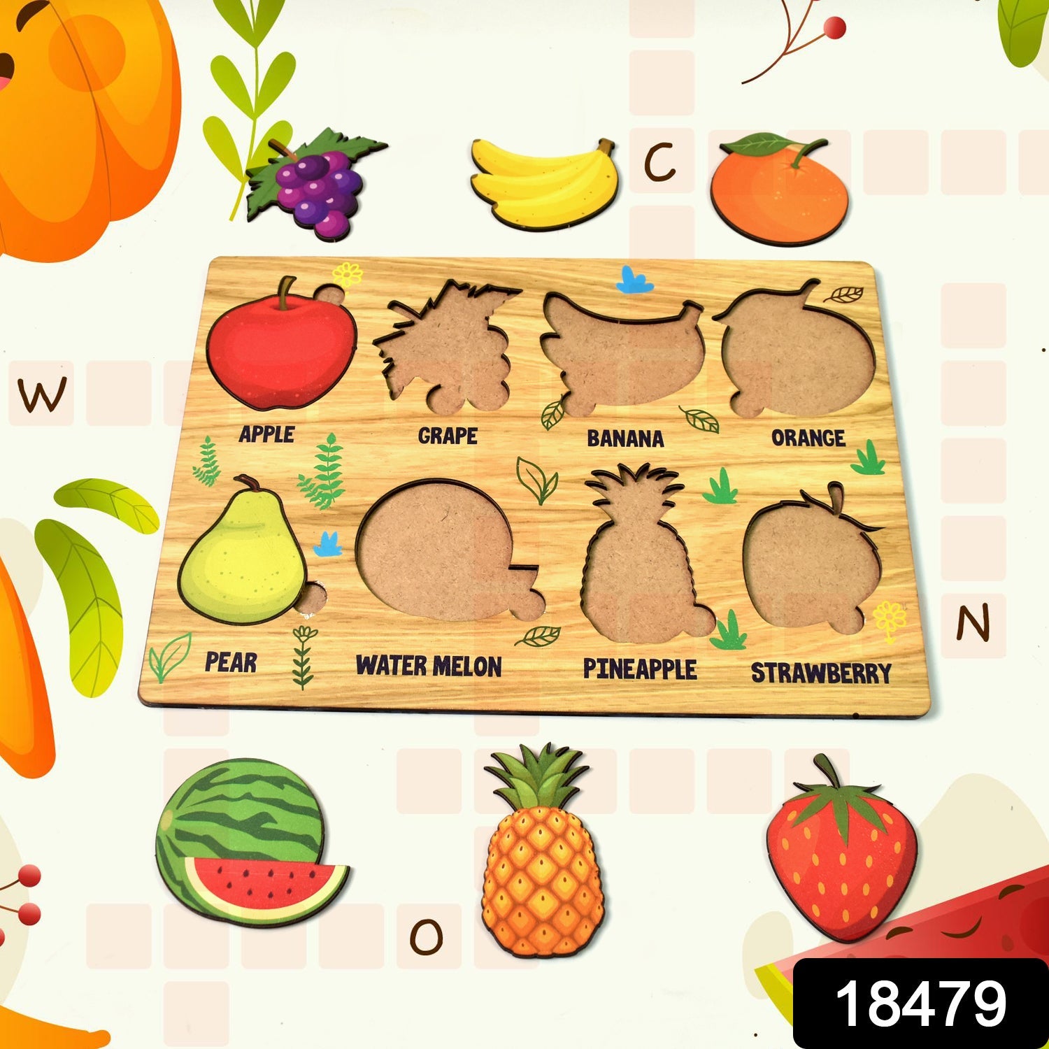Wooden Fruits Puzzle Learning Educational Board (1 Set / 28×20 Cm)-Toys & Games-AniGuess-AniGuess