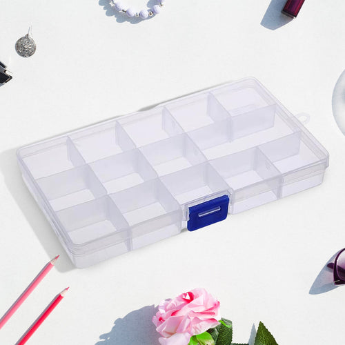 15-Grid Clear Plastic Jewelry Organizer Box with Dividers (1 Pc)-Home Improvement-AniGuess-AniGuess