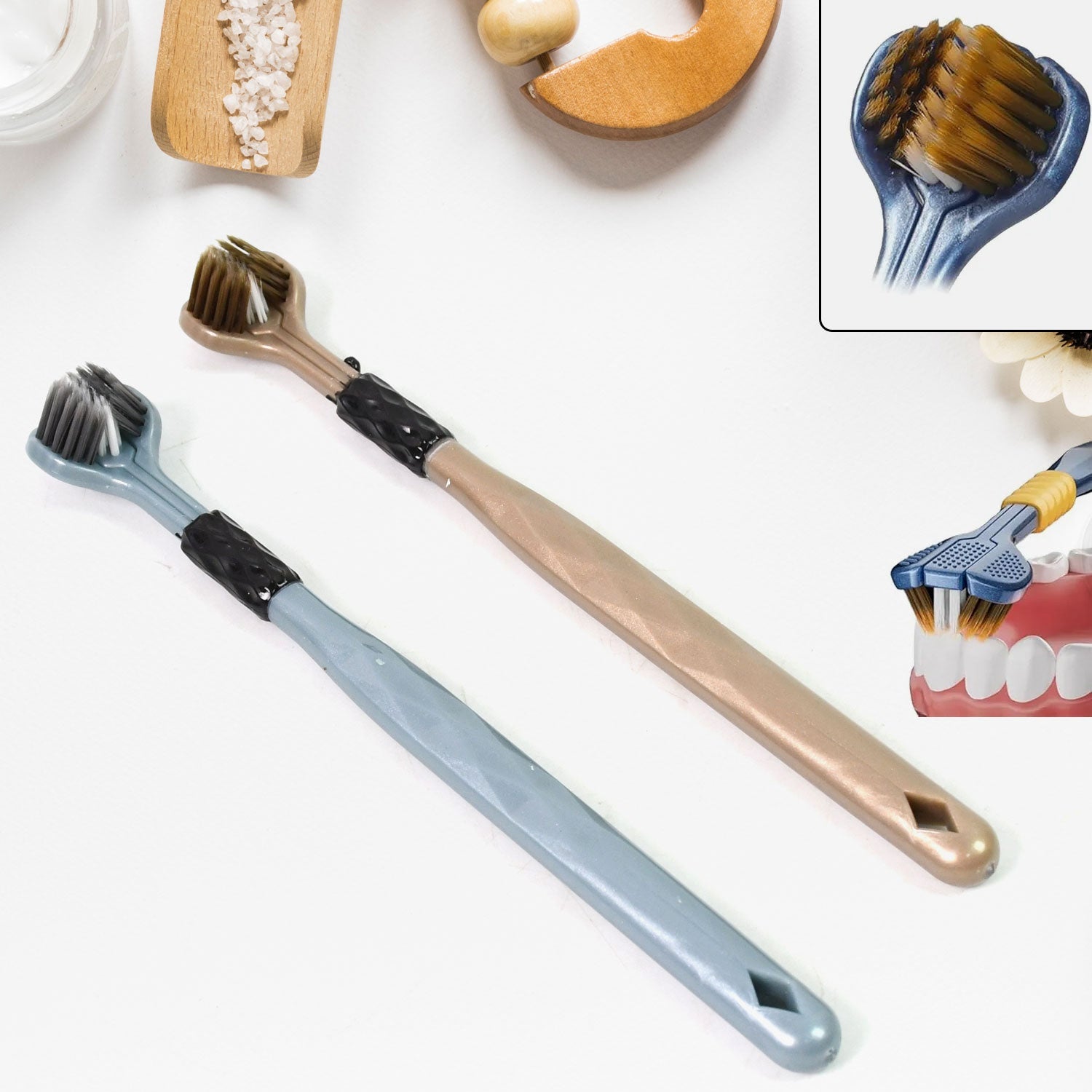 3 Sided Toothbrush, Soft Bristle Toothbrush (2 Pc Set)-Health & Personal Care-AniGuess-AniGuess