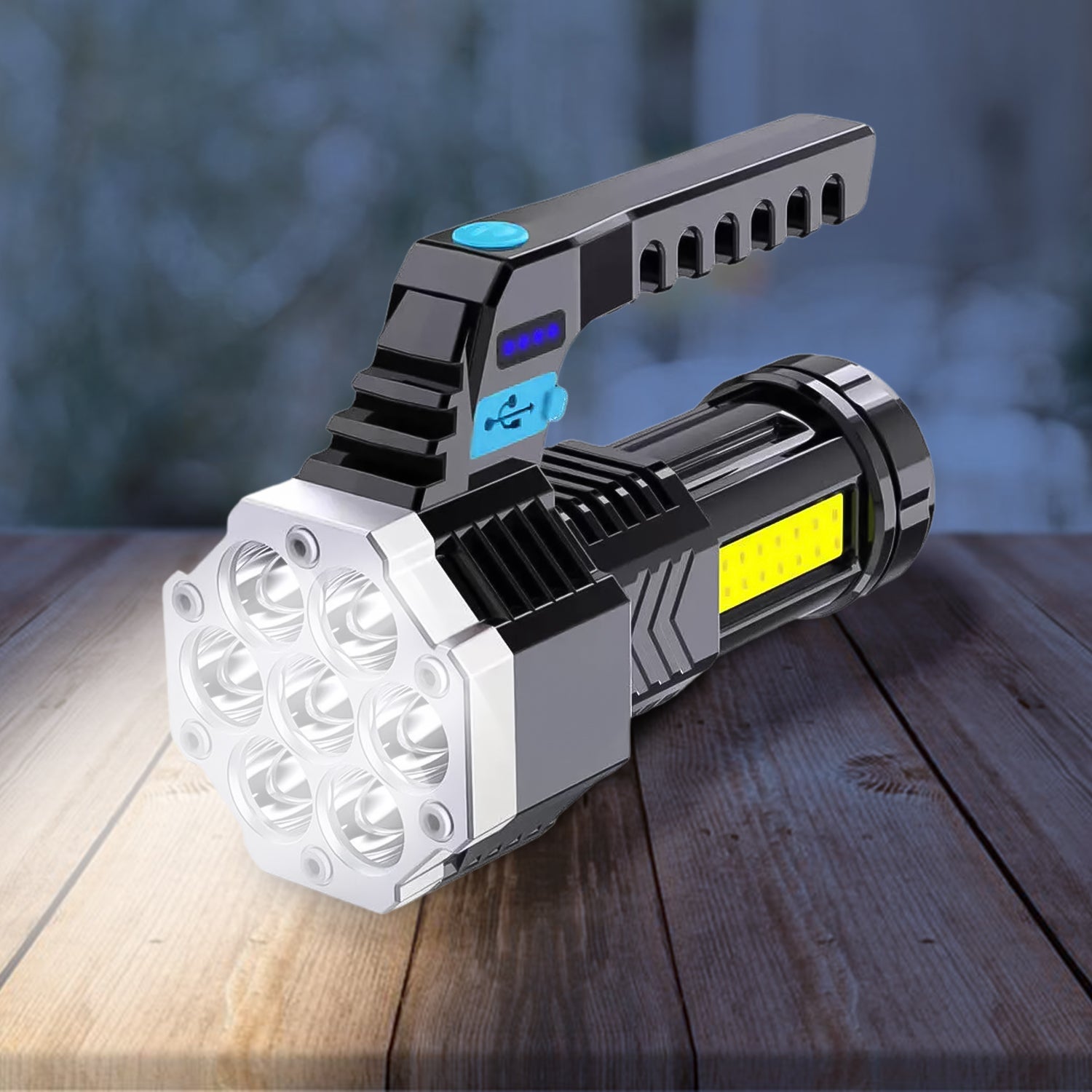 Portable COB 7LED USB Rechargeable Flashlight / Torch with Side Light (1 Pc)-Garden & Outdoors-AniGuess-AniGuess