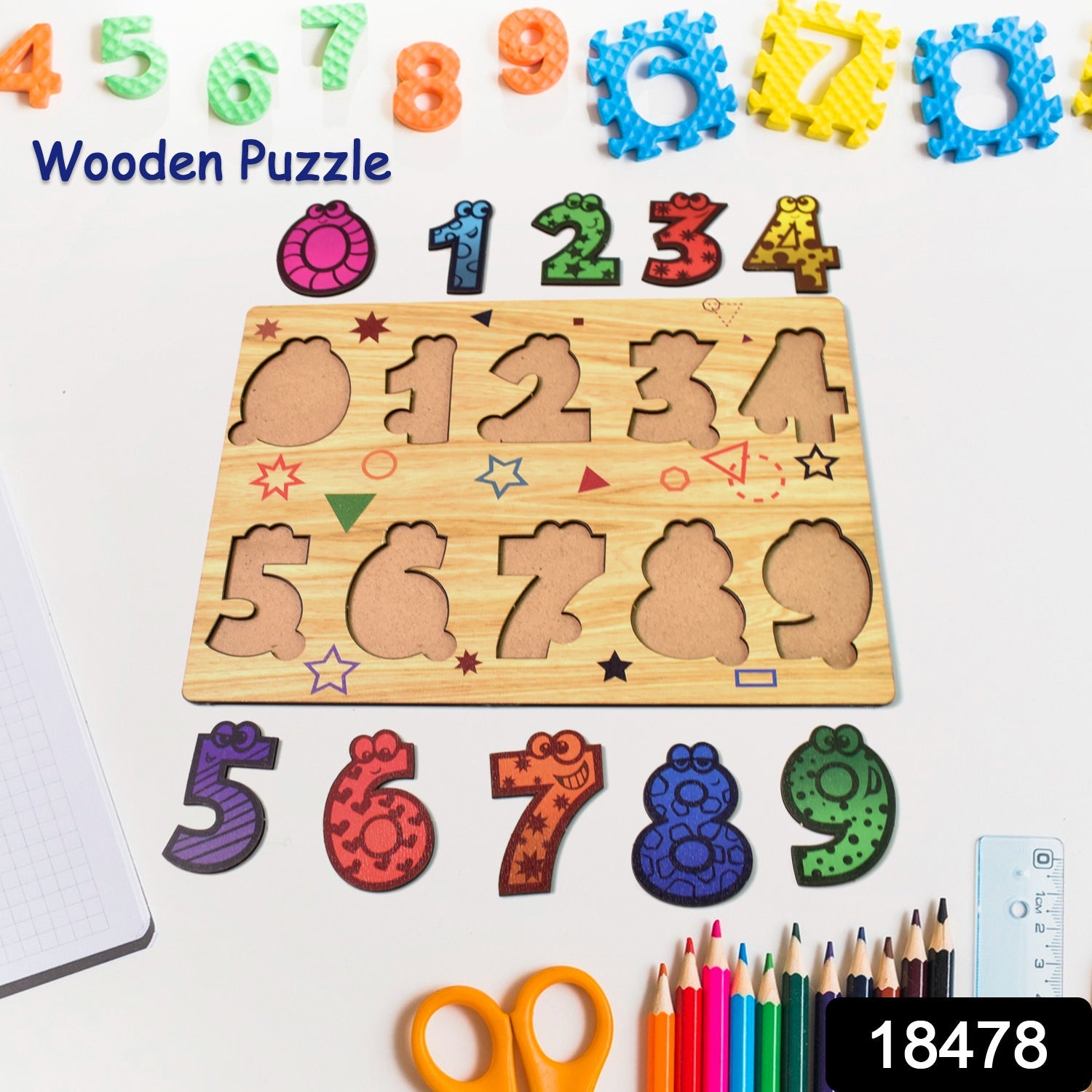 Wooden Number Puzzle Learning Educational Board (1 Set / 28×20 Cm)-Toys & Games-AniGuess-AniGuess