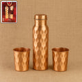Diamond Cut Copper Water Bottle 2 Glasses with Gift Box (3 Pcs Set)-Home & Kitchen-AniGuess-AniGuess