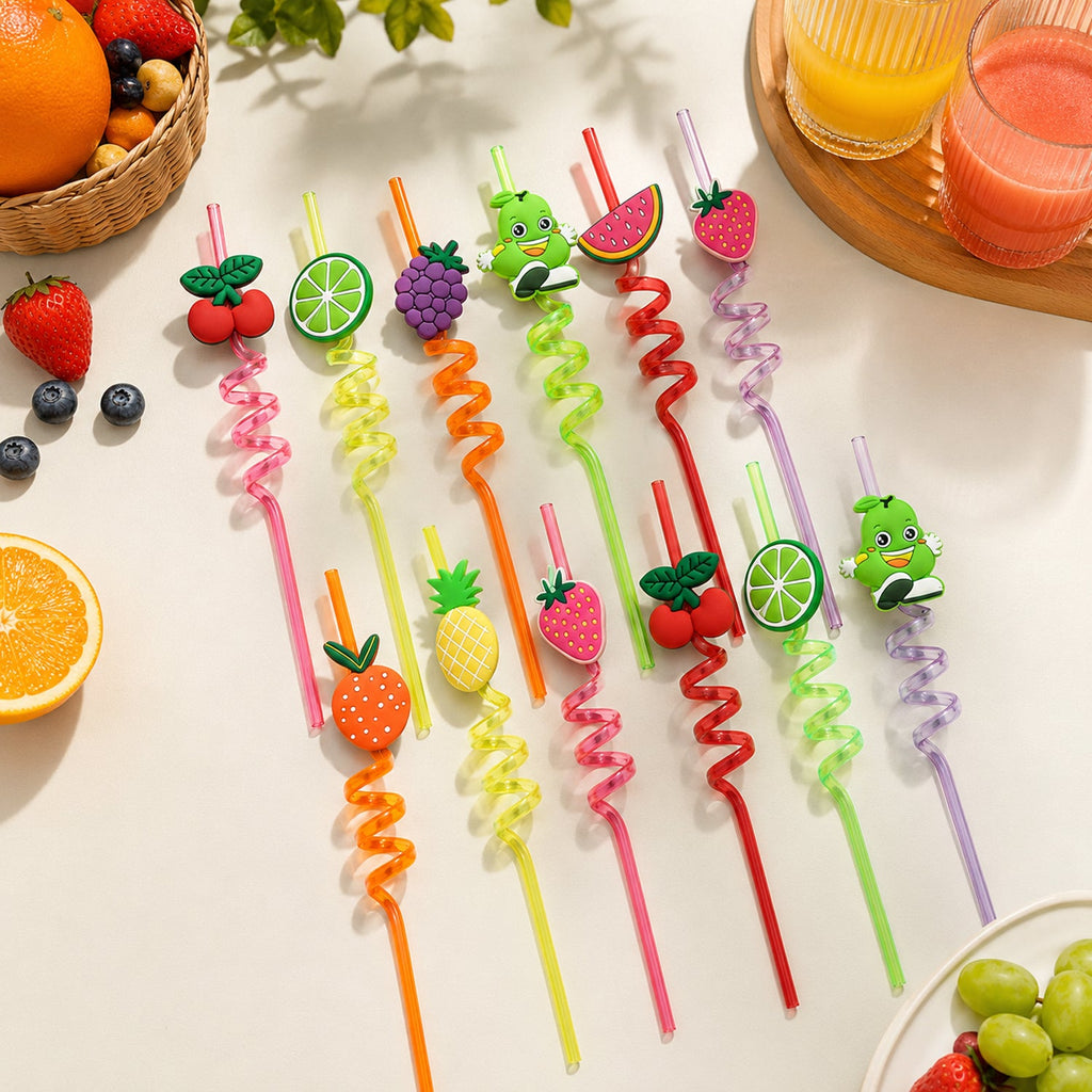 Reusable Plastic Straws (12 pcs Set / Mix Design)-Health & Personal Care-AniGuess-AniGuess