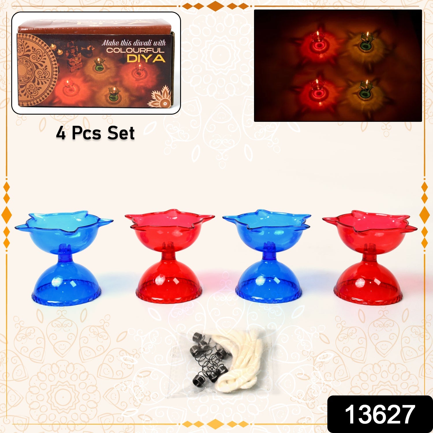 Colourful Reflection Diya Combo Plastic Candle Cup Multi Shape, Diwali (4 Pcs Set)-Home Improvement-AniGuess-AniGuess