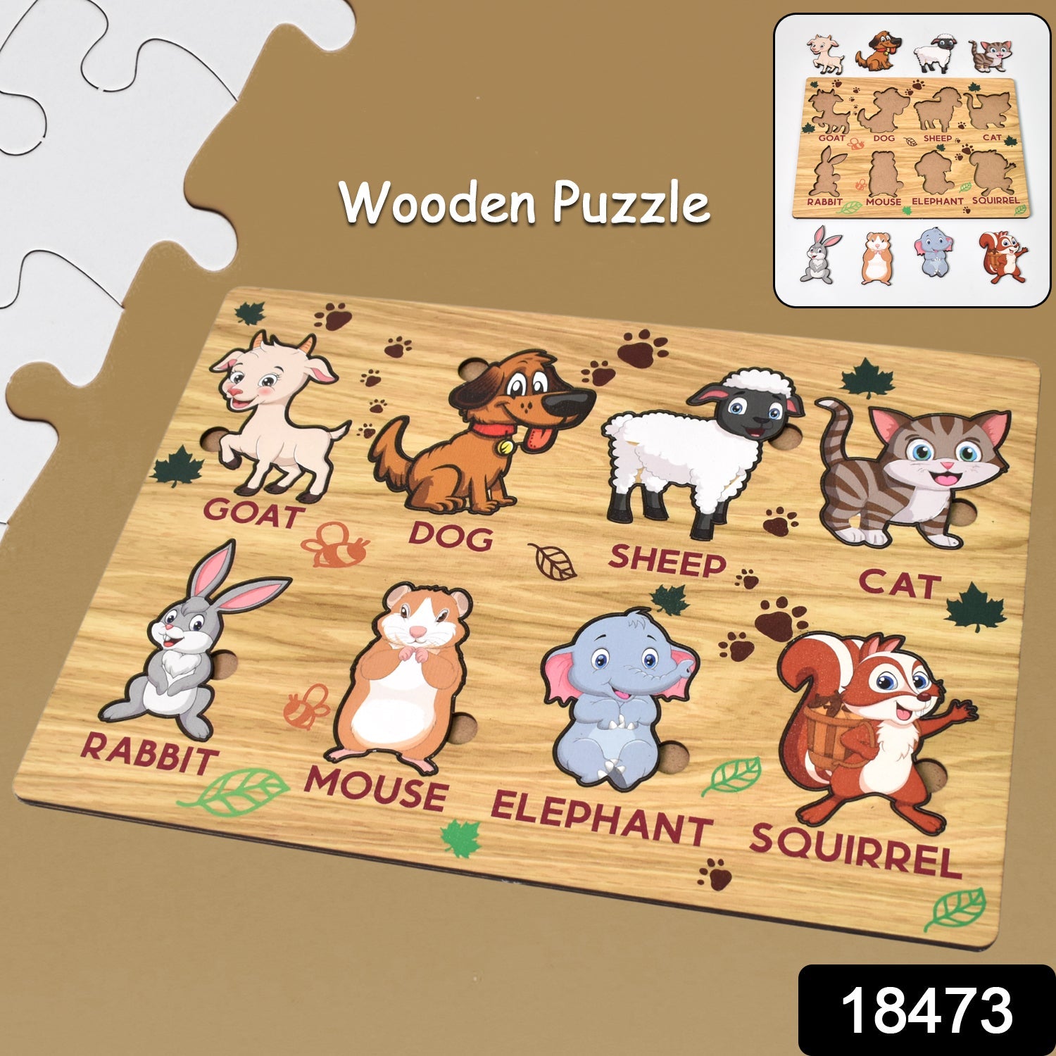 Wooden Animal Puzzle Learning Educational Board (1 Set / 28×20 Cm)-Toys & Games-AniGuess-AniGuess