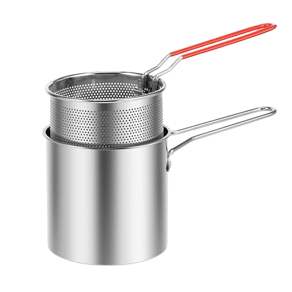 Small Deep Frying Pot With Strainer Basket (2 Pc Set / 1200 ML))-Home & Kitchen-AniGuess-AniGuess