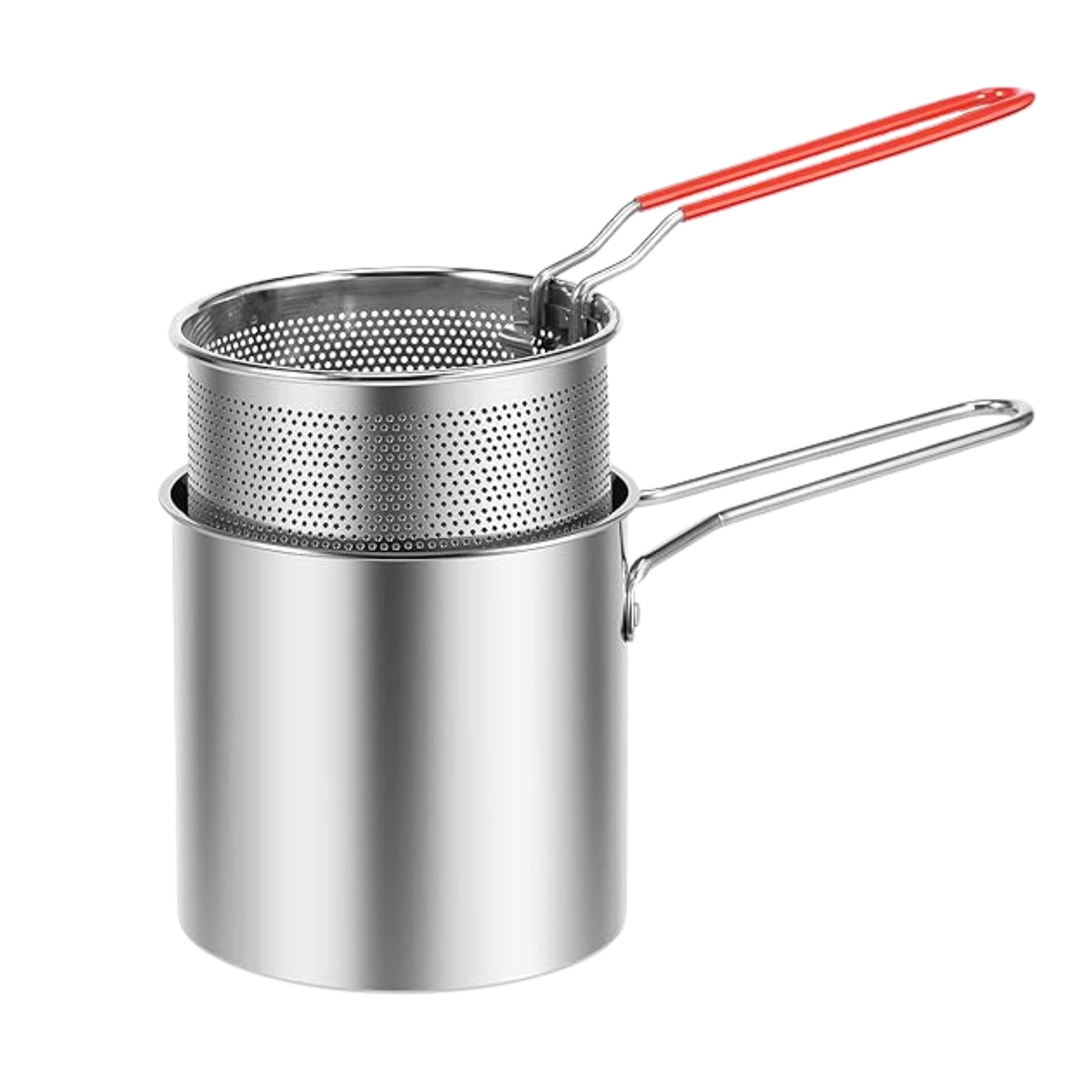 Small Deep Frying Pot With Strainer Basket (2 Pc Set / 1200 ML))-Home & Kitchen-AniGuess-AniGuess