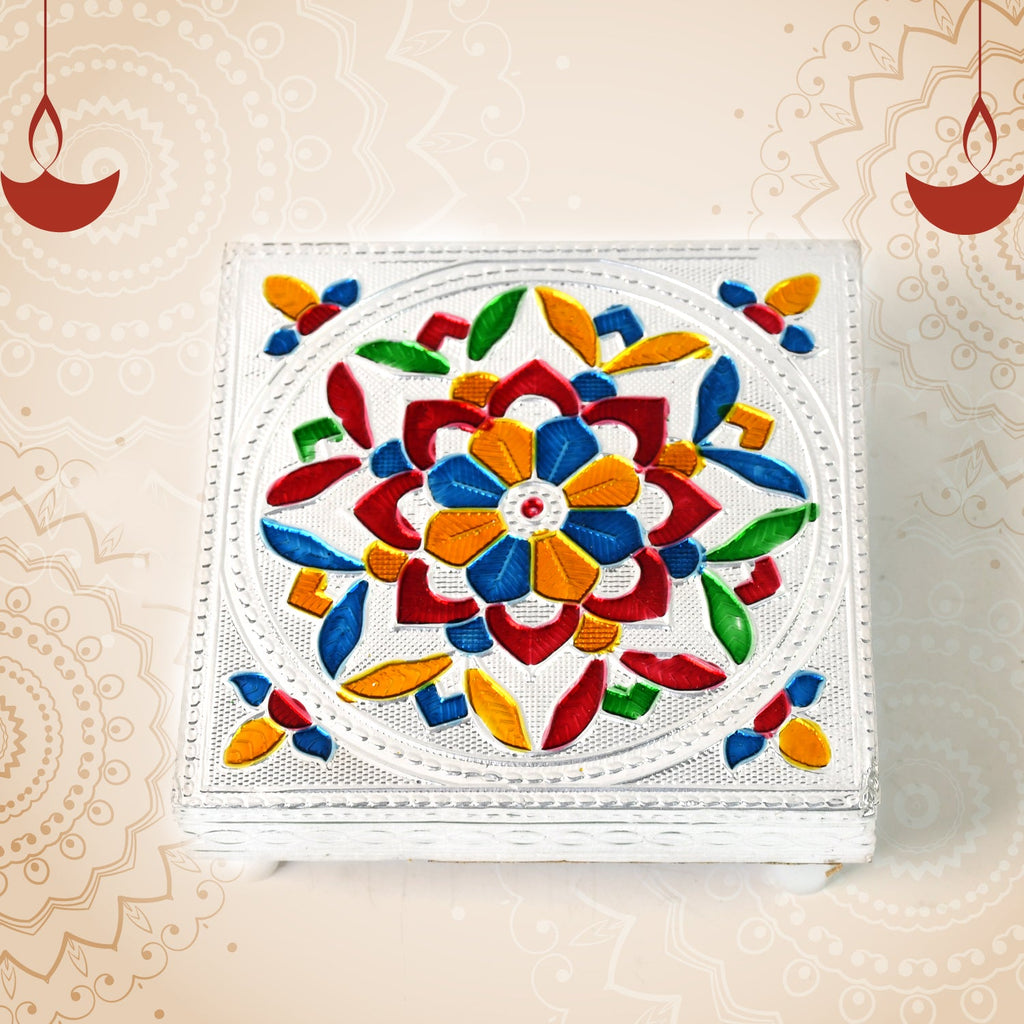 1 Pc Meenakari Wooden Chowki & Bajot Set: For Home & Office Puja (Multicolor)-Home Improvement-AniGuess-AniGuess