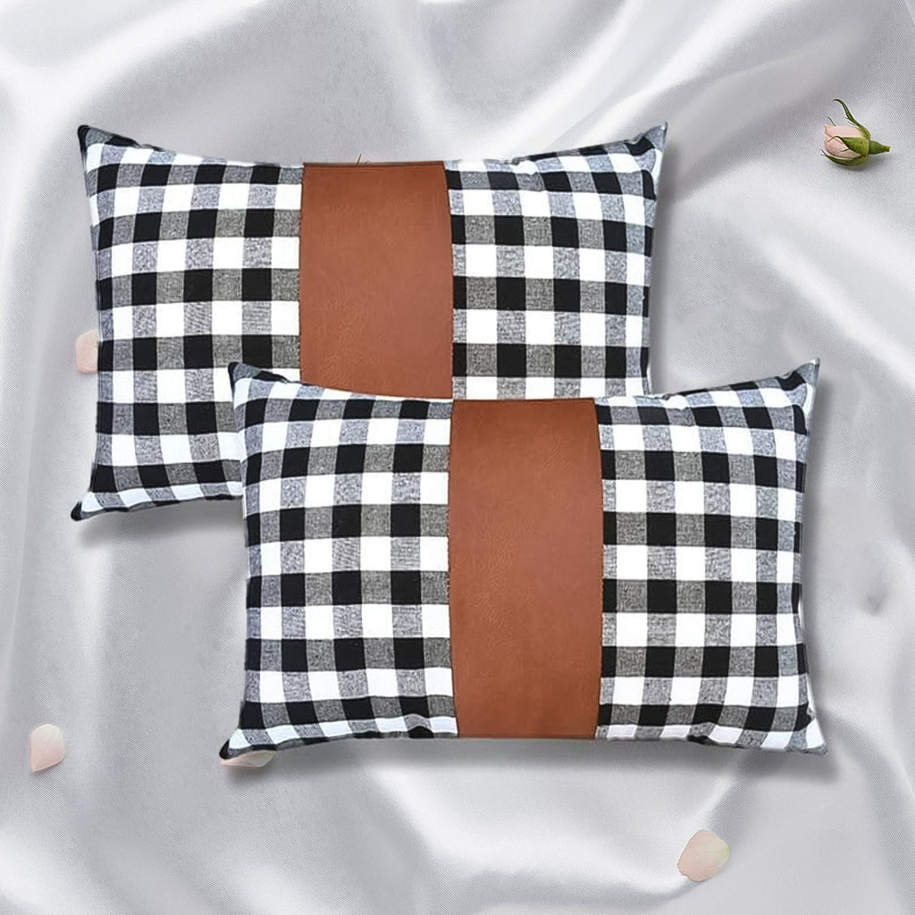 Pillow Covers, Leather & Cotton Cushion Covers (17 × 17 Inch / 1 Pair / 2 Pc)-Home Improvement-AniGuess-AniGuess