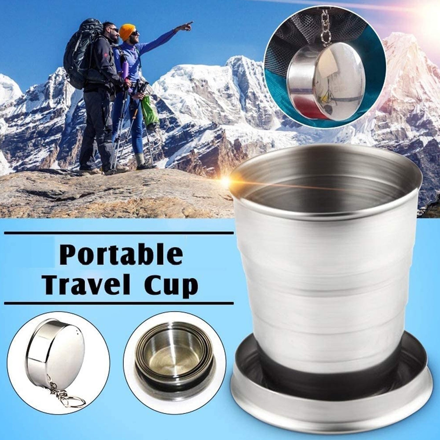 2 in 1 Camping Folding Cup with Keychain (1 Pc)-Home & Kitchen-AniGuess-AniGuess
