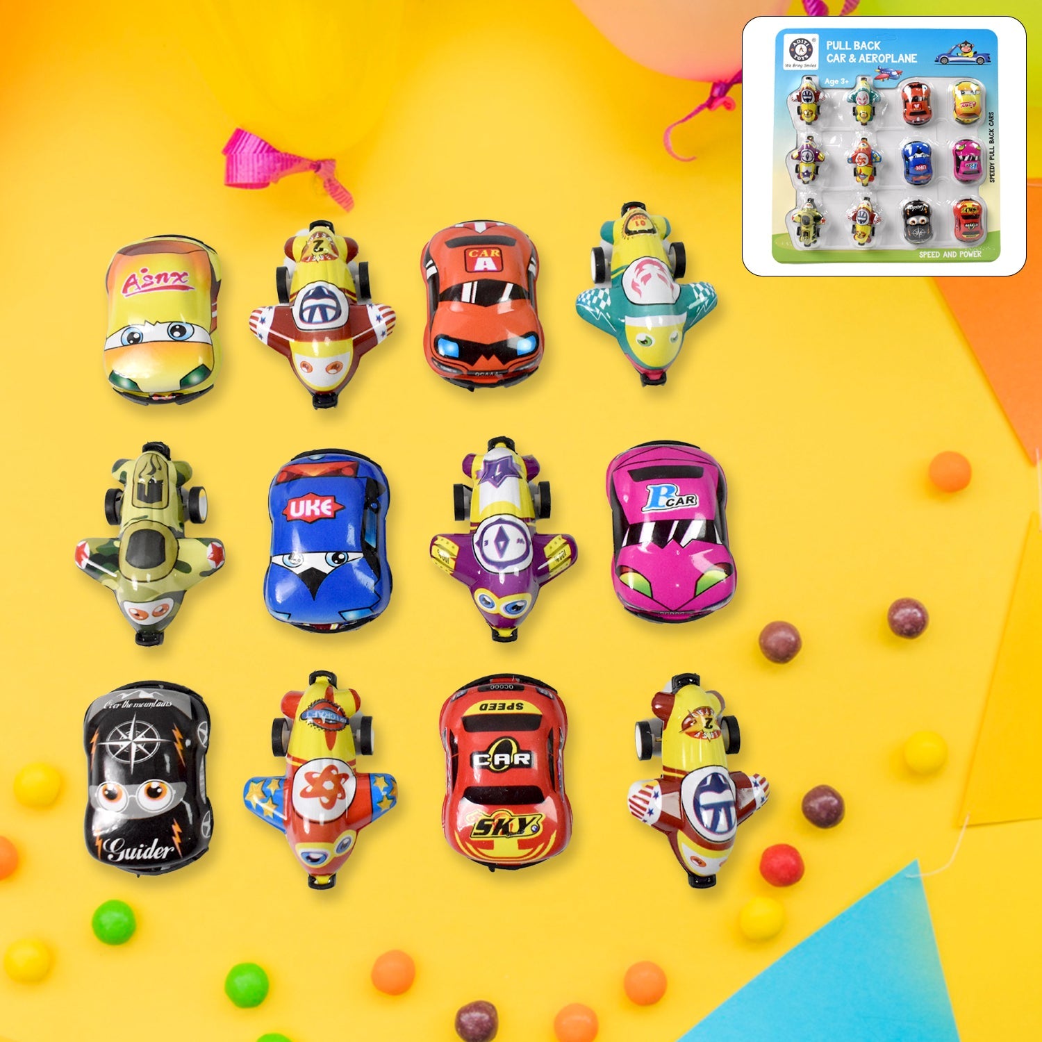 Mini Pull Back Car & Aeroplane PVC Plastic Pull Back Car Cartoon Toys (12 Pcs Set)-Toys & Games-AniGuess-AniGuess