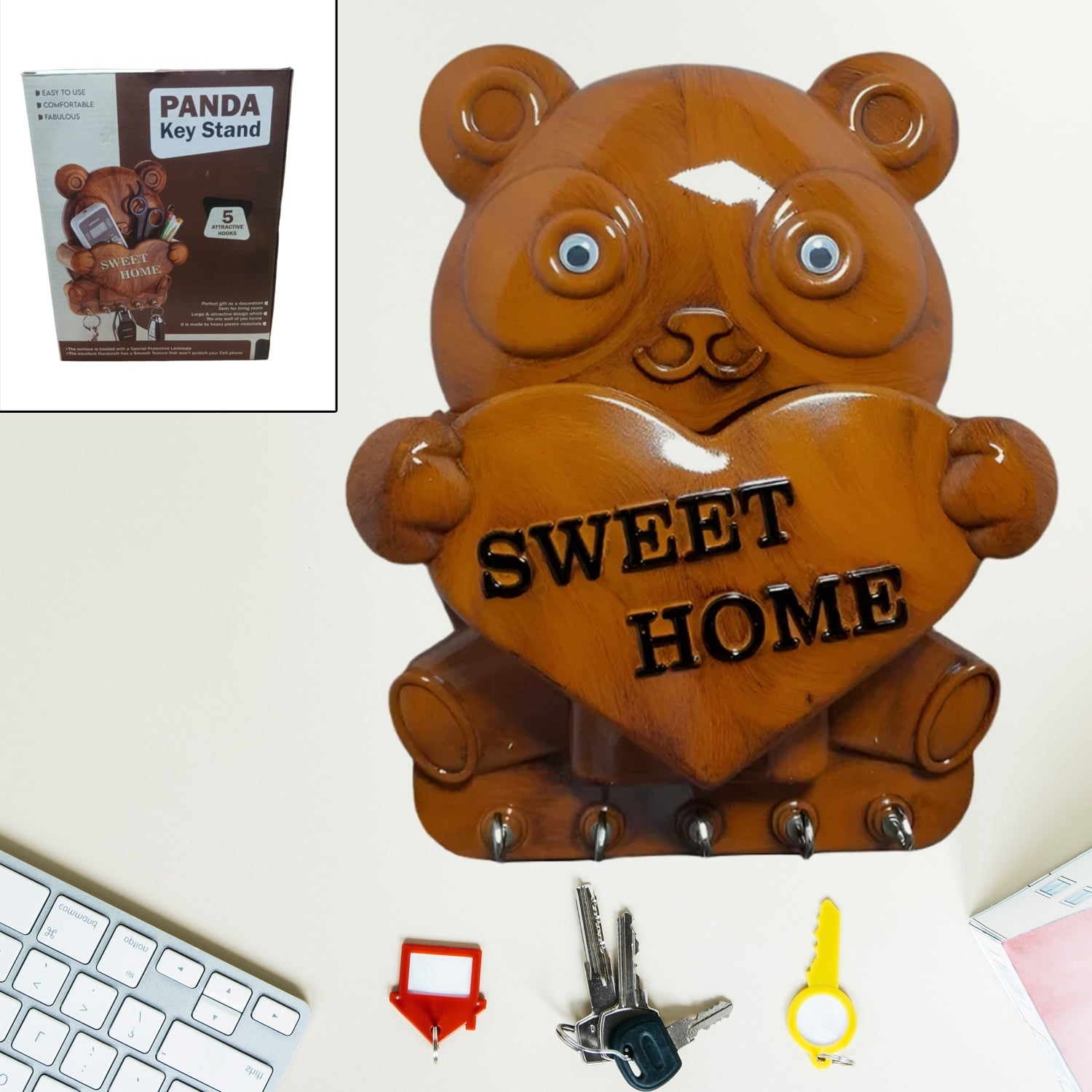 Cute Plastic Panda Key Holder, Wall Key Rack with 5 Hooks (1 Pc)-Home Improvement-AniGuess-AniGuess