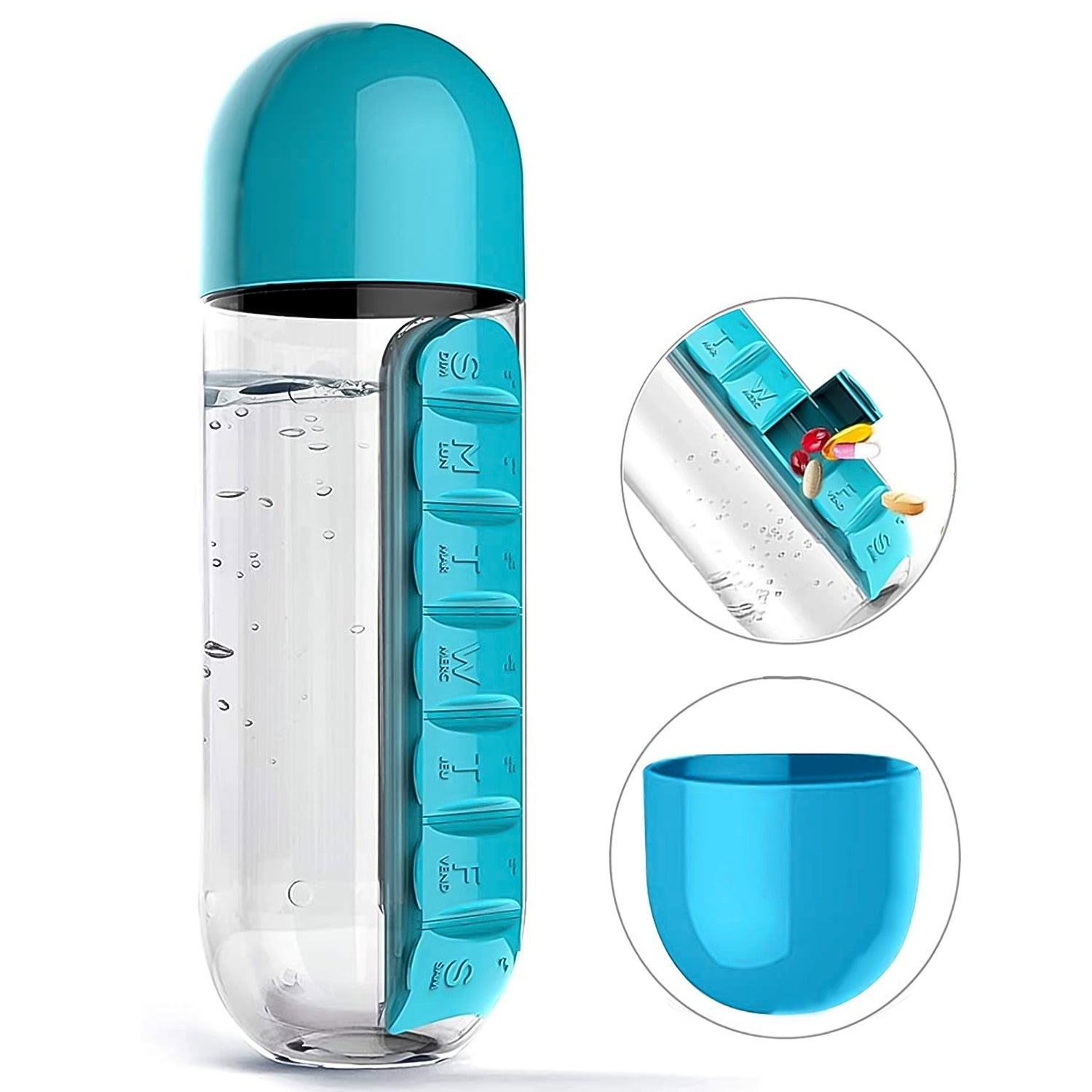 Multi-Use Pill & Water Bottle for Travel (600 Ml, Mix Color)-Health & Personal Care-AniGuess-AniGuess