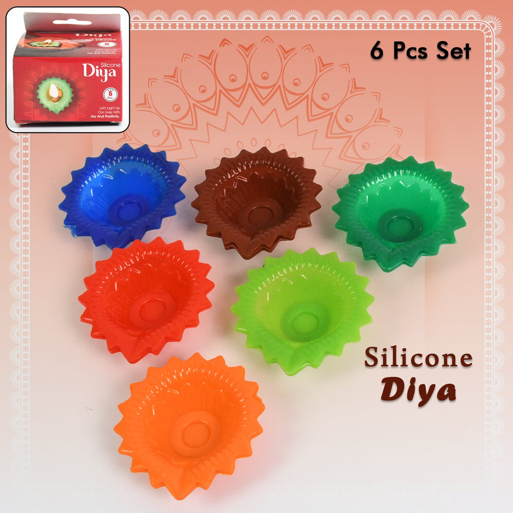 Silicone Diya for Diwali Attractive Design Colourful Diya Combo, Diwali (6 Pcs Set)-Home Improvement-AniGuess-AniGuess