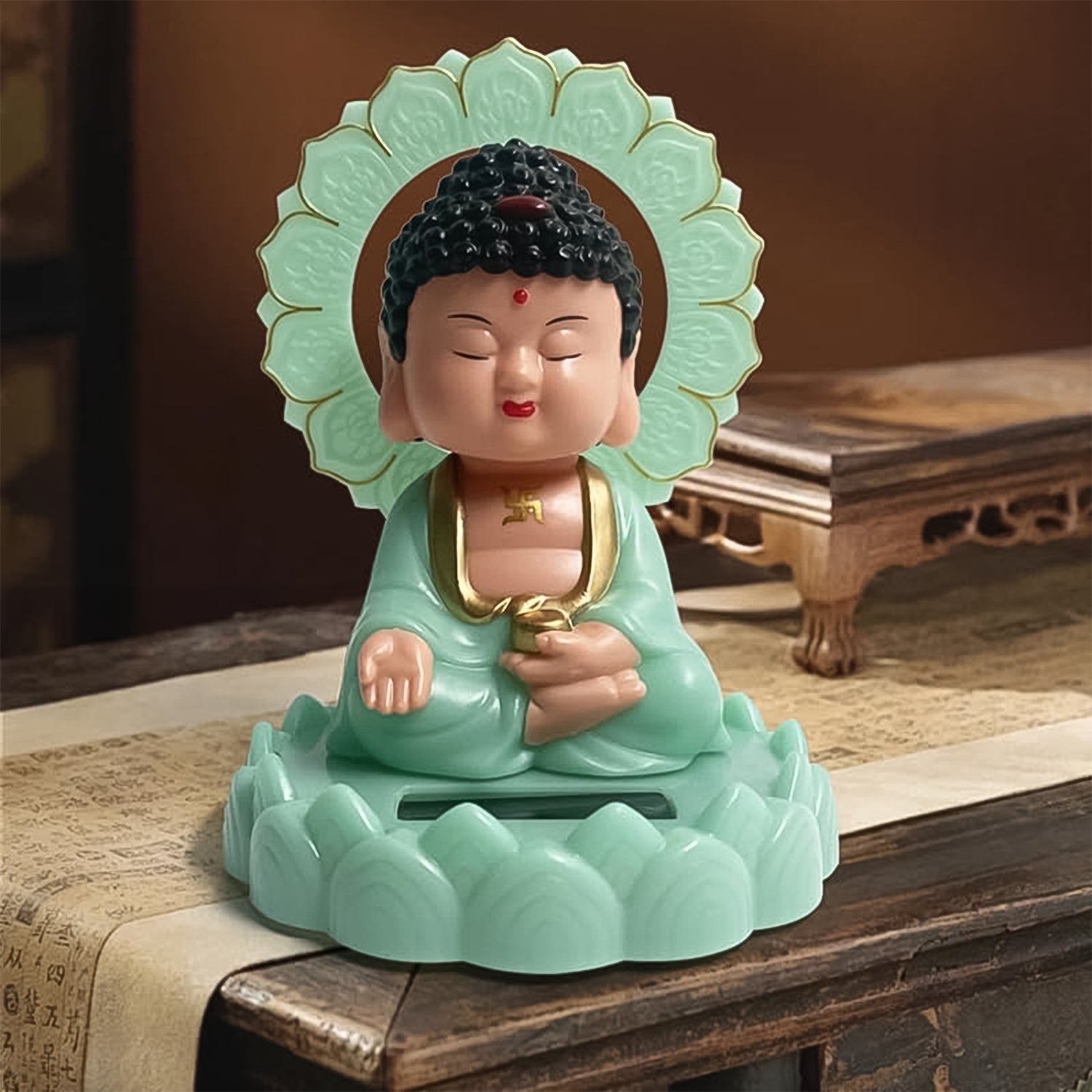 Plastic Solar Powered Moving Head Sitting Action Buddha Statue (1 Pc / Mix Color)-Home Improvement-AniGuess-AniGuess