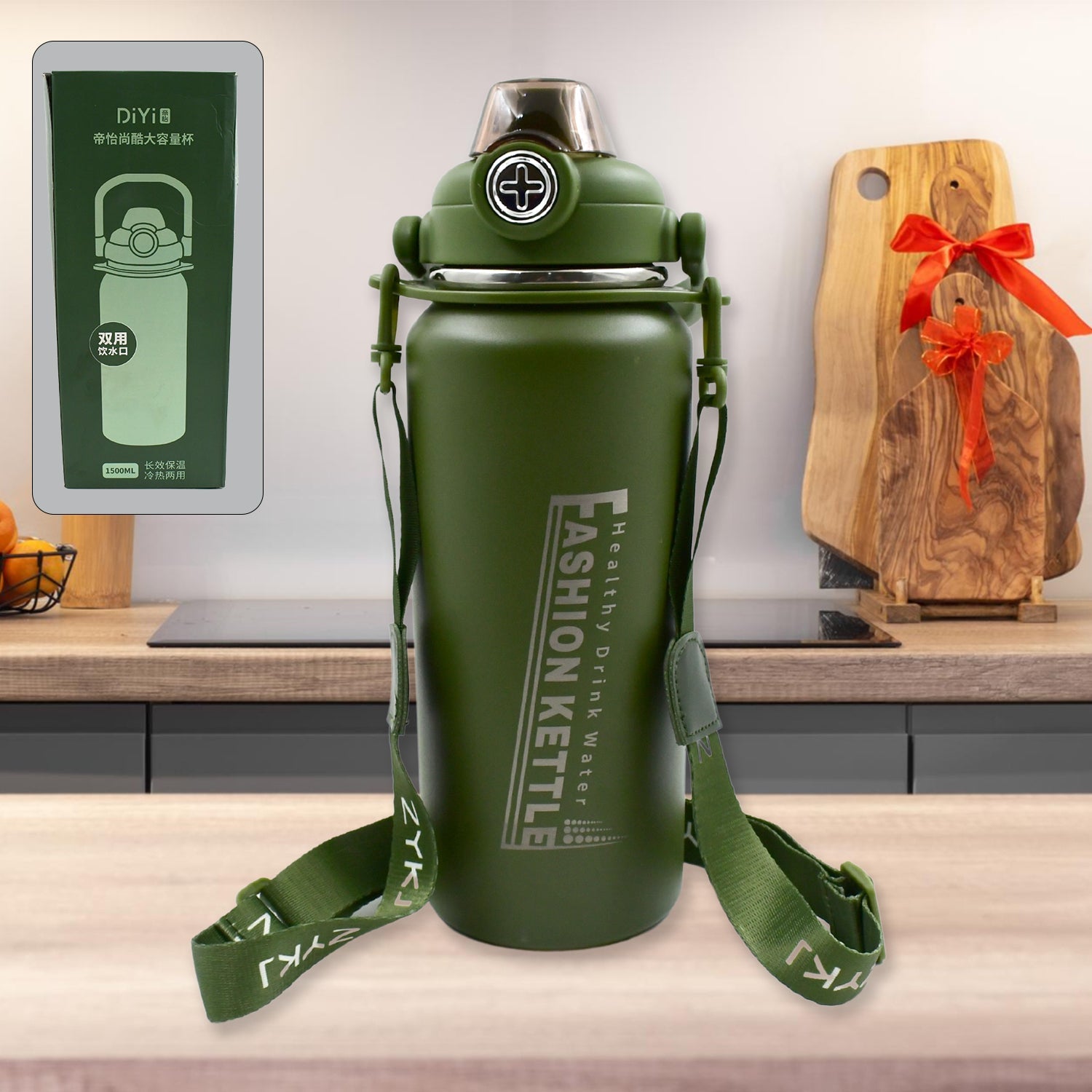 Stainless Steel Water Vacuum Insulated Bottle With Straw (1500ML, Mix Color)-Home & Kitchen-AniGuess-AniGuess