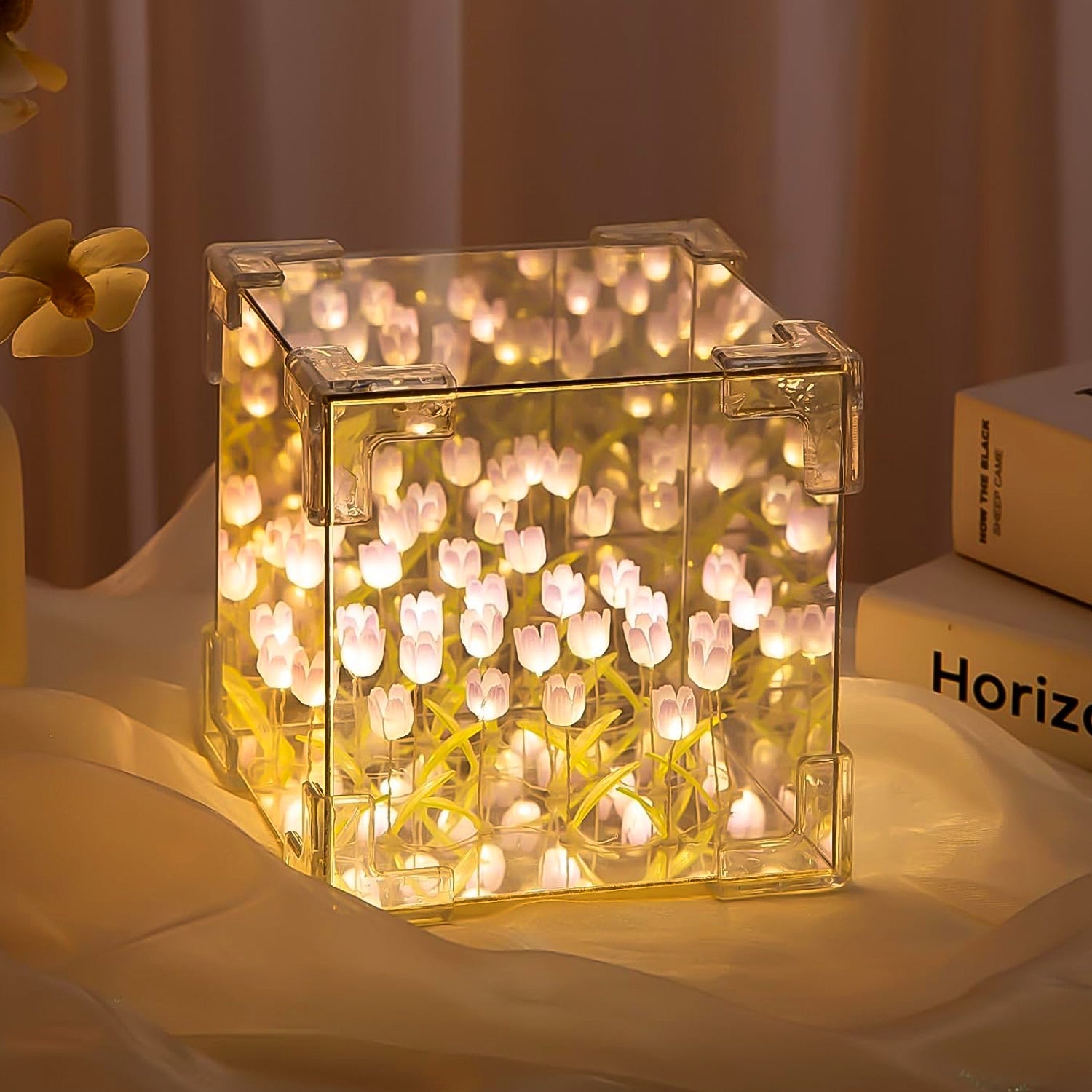 Cube Tulip Night Lamp | Led Decorative Nights Lamp (Multicolor & Design / 1 Set)-Home Improvement-AniGuess-AniGuess
