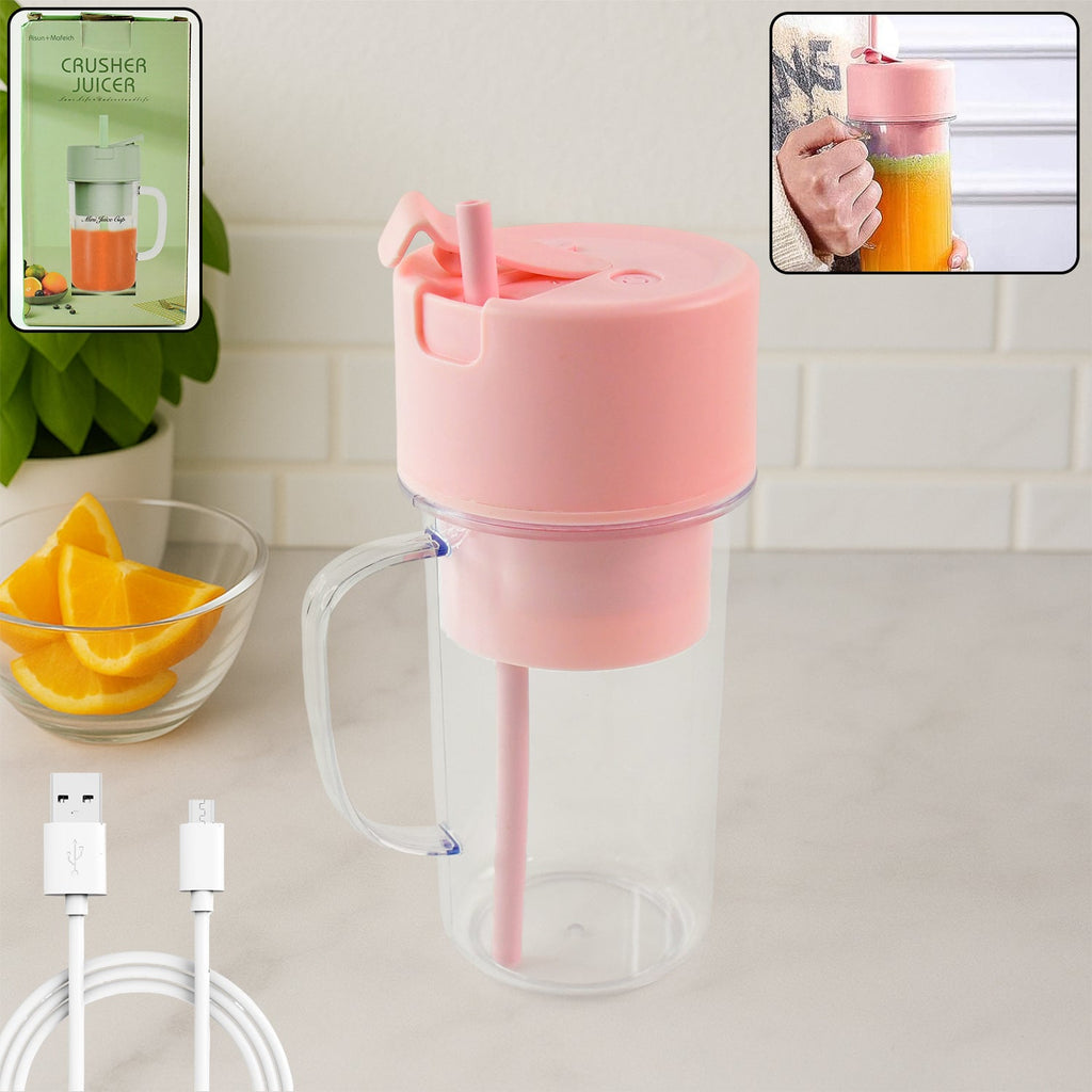 Portable Crusher Juicer With Handle & Straw, USB Rechargeable Multi Blades (420 ML)-Home & Kitchen-AniGuess-AniGuess