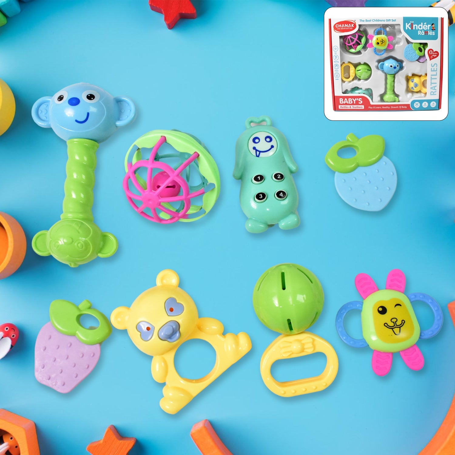 Kinder Rattles & Teething Set – Non-Toxic Shake & Grab Baby Toys (8 Pcs Set)-Toys & Games-AniGuess-AniGuess