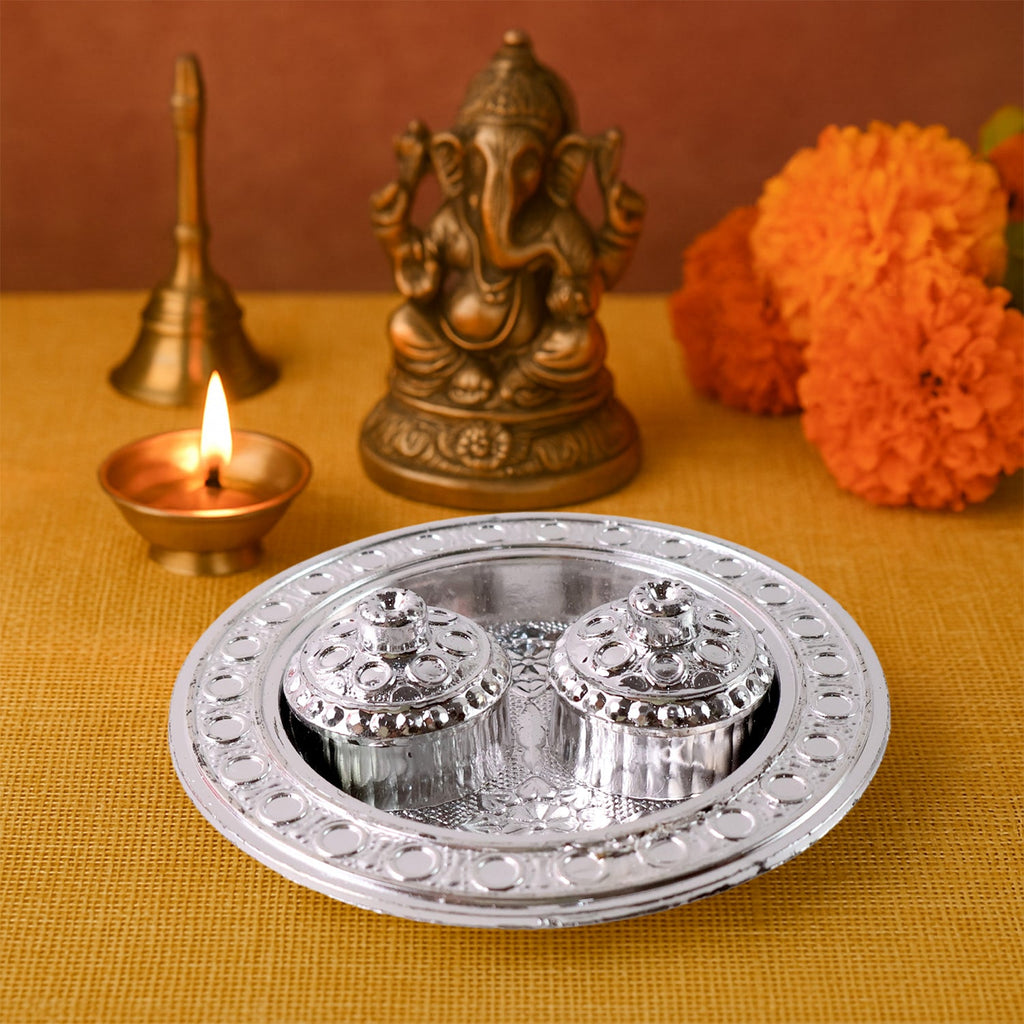 Round Shape Special Puja Thali, Kumkum Thali Holder (1 Pc / Small)-Home Improvement-AniGuess-AniGuess