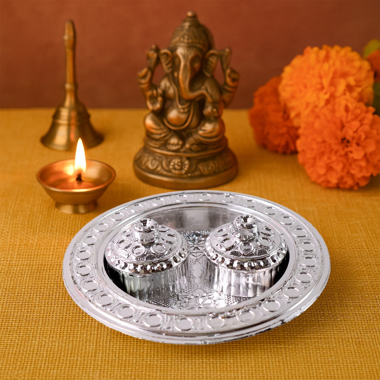 Round Shape Special Puja Thali, Kumkum Thali Holder (1 Pc / Small)-Home Improvement-AniGuess-AniGuess