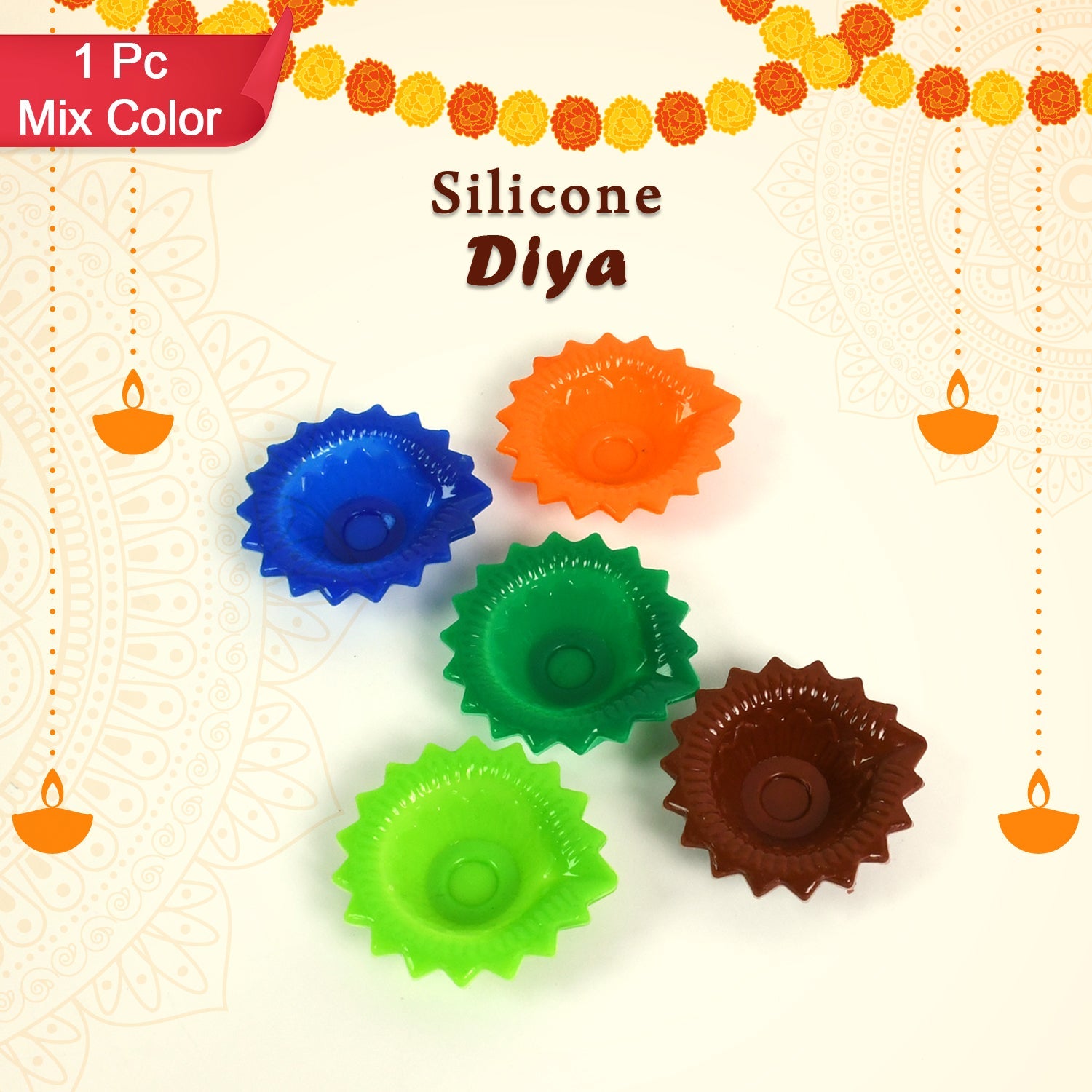 Silicone Diya Diwali Attractive Design Colourful Diya Combo, (Mix Design /1 Pc)-Home Improvement-AniGuess-AniGuess
