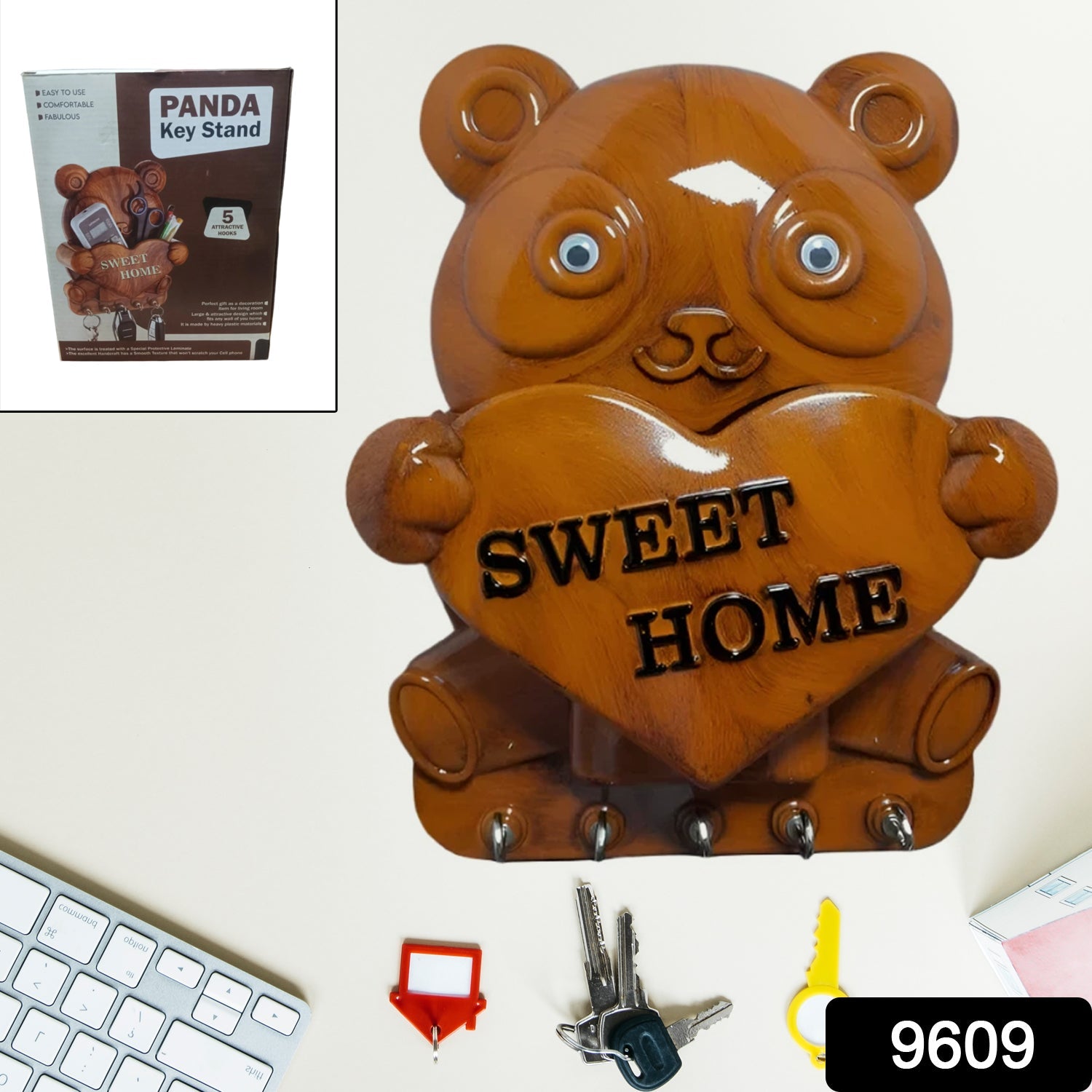 Cute Plastic Panda Key Holder, Wall Key Rack with 5 Hooks (1 Pc)-Home Improvement-AniGuess-AniGuess