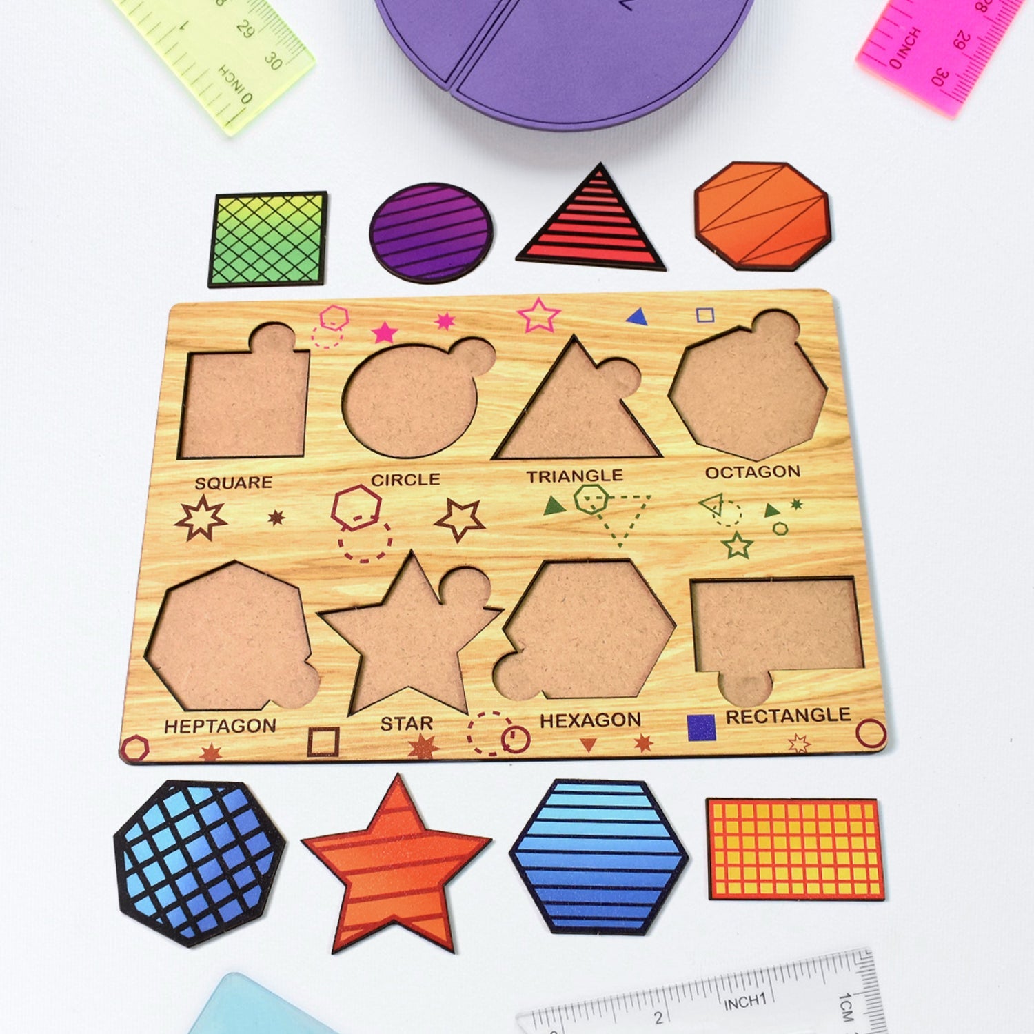 Wooden Triangles Puzzle Learning Educational Board (1 Set / 28×20 Cm)-Toys & Games-AniGuess-AniGuess