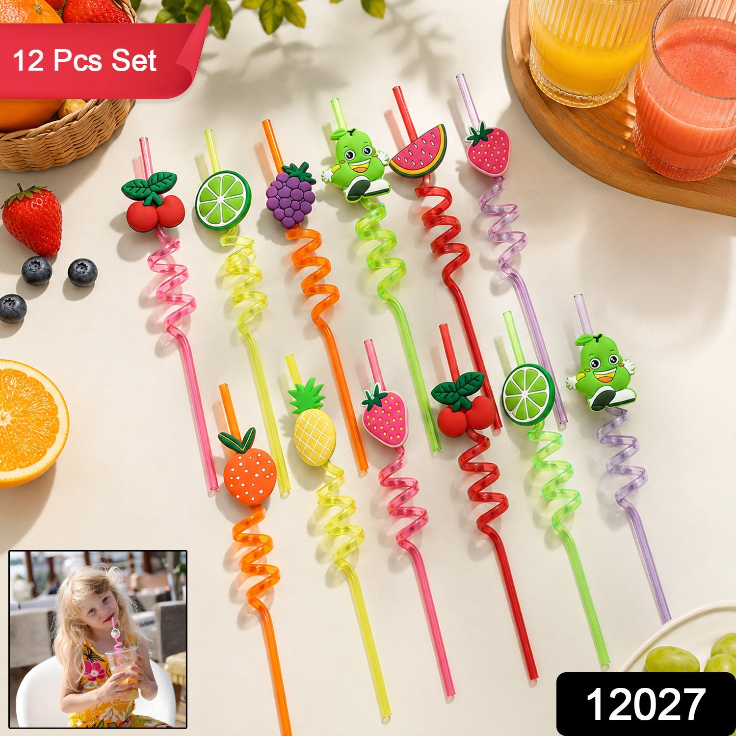 Reusable Plastic Straws (12 pcs Set / Mix Design)-Health & Personal Care-AniGuess-AniGuess