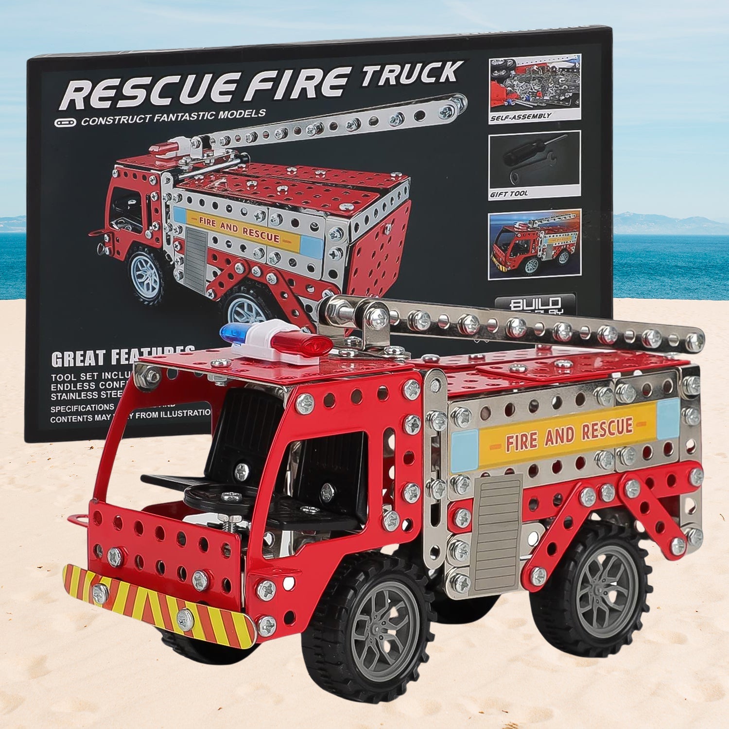 Metal DIY Fire Truck Building Blocks Kids (Fire Truck / 292pcs of truck tool / 1 Set)-Toys & Games-AniGuess-AniGuess