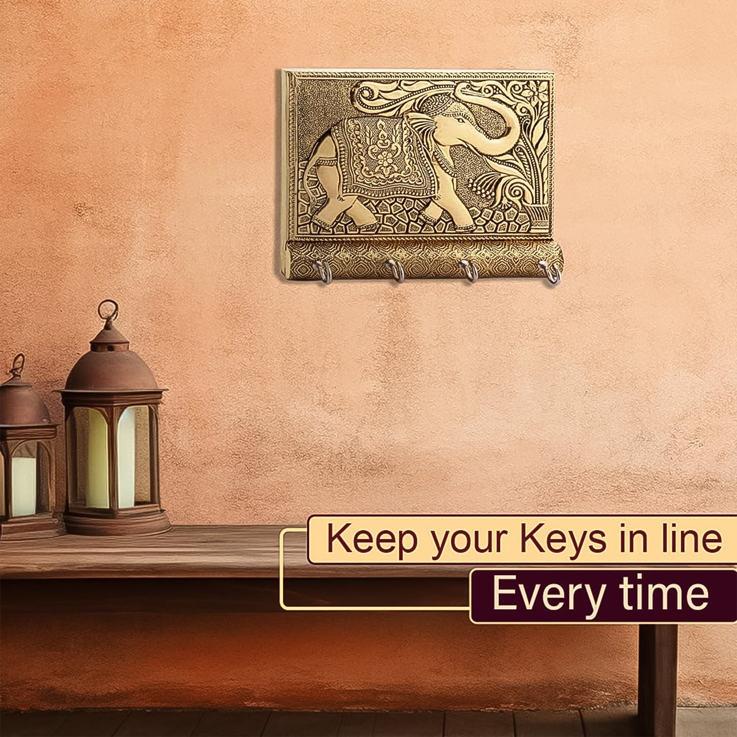 Wooden Key Holder for Home Decor Stylish Metal Gold Antique Elephant Design (1 Pc)-Home Improvement-AniGuess-AniGuess