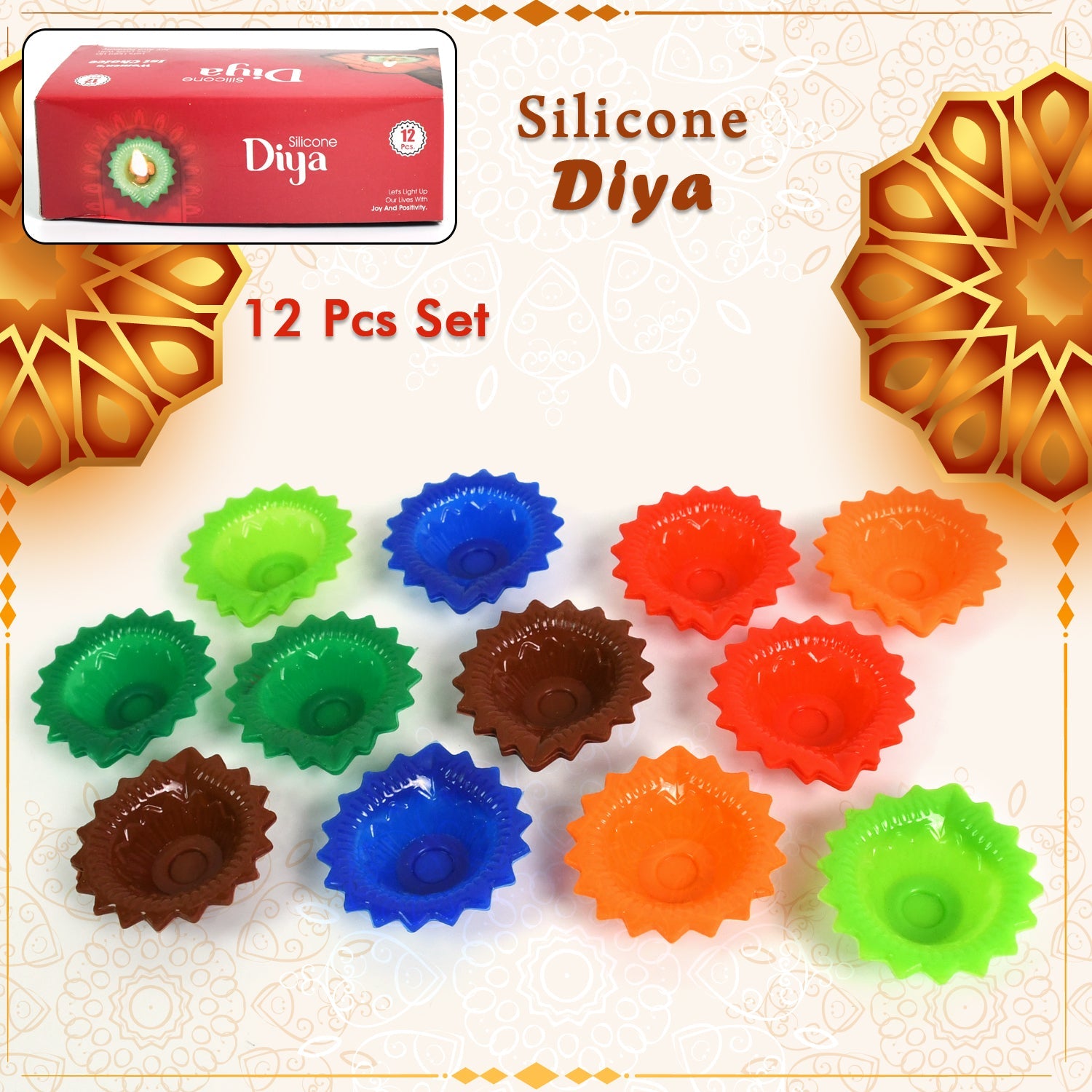 Silicone Diya for Diwali Attractive Design Colourful Diya Combo, Diwali (12 Pcs Set)-Home Improvement-AniGuess-AniGuess