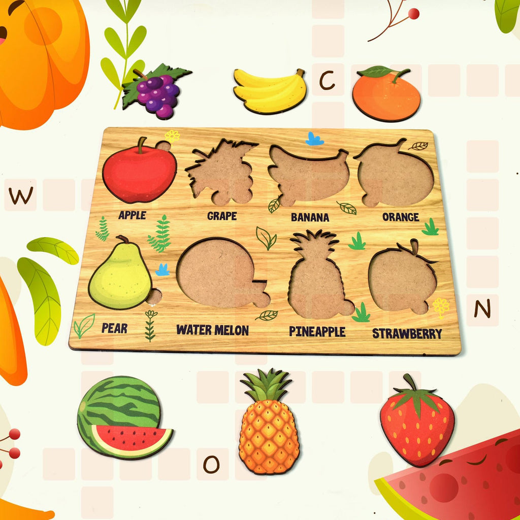 Wooden Fruits Puzzle Learning Educational Board (1 Set / 28×20 Cm)-Toys & Games-AniGuess-AniGuess