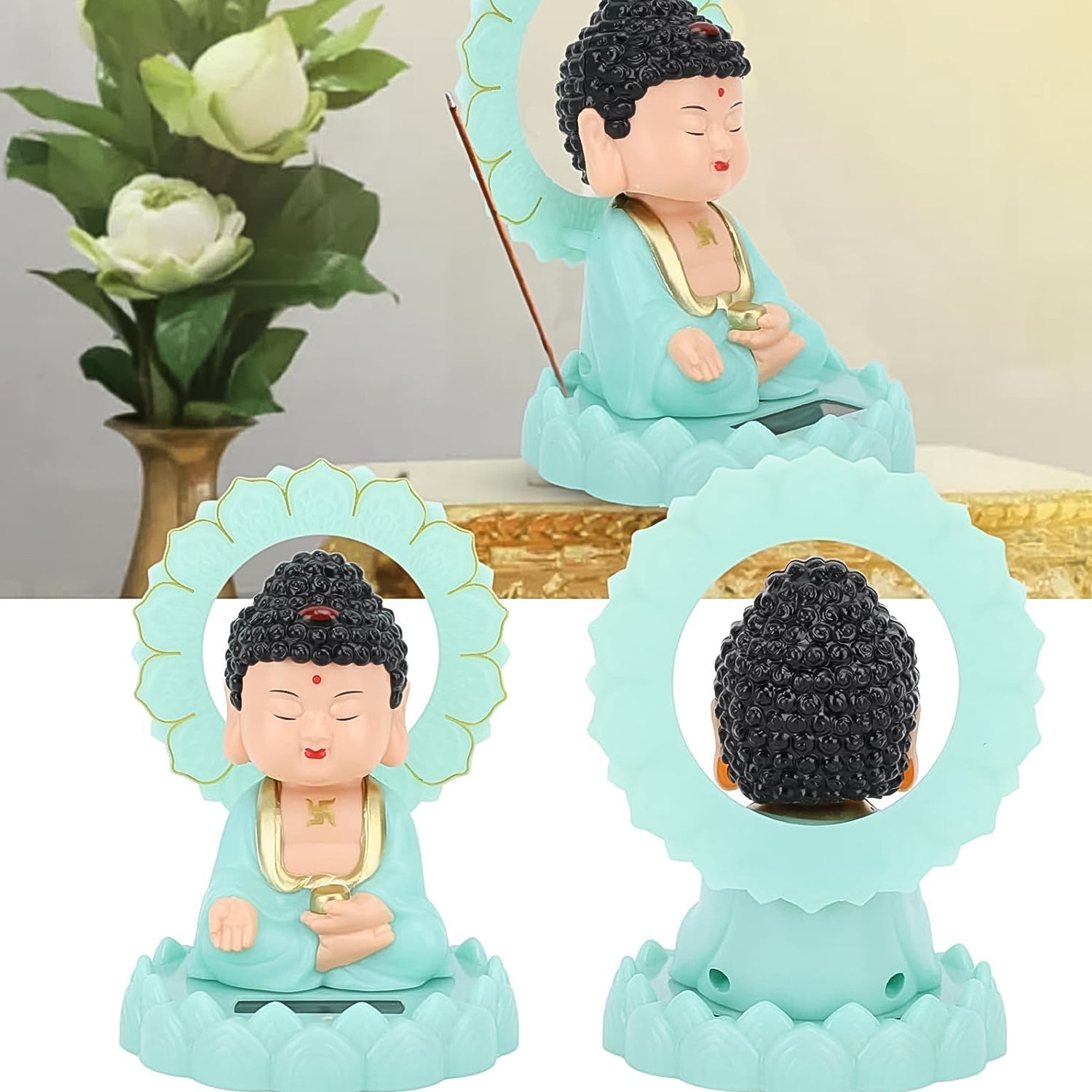 Plastic Solar Powered Moving Head Sitting Action Buddha Statue (1 Pc / Mix Color)-Home Improvement-AniGuess-AniGuess