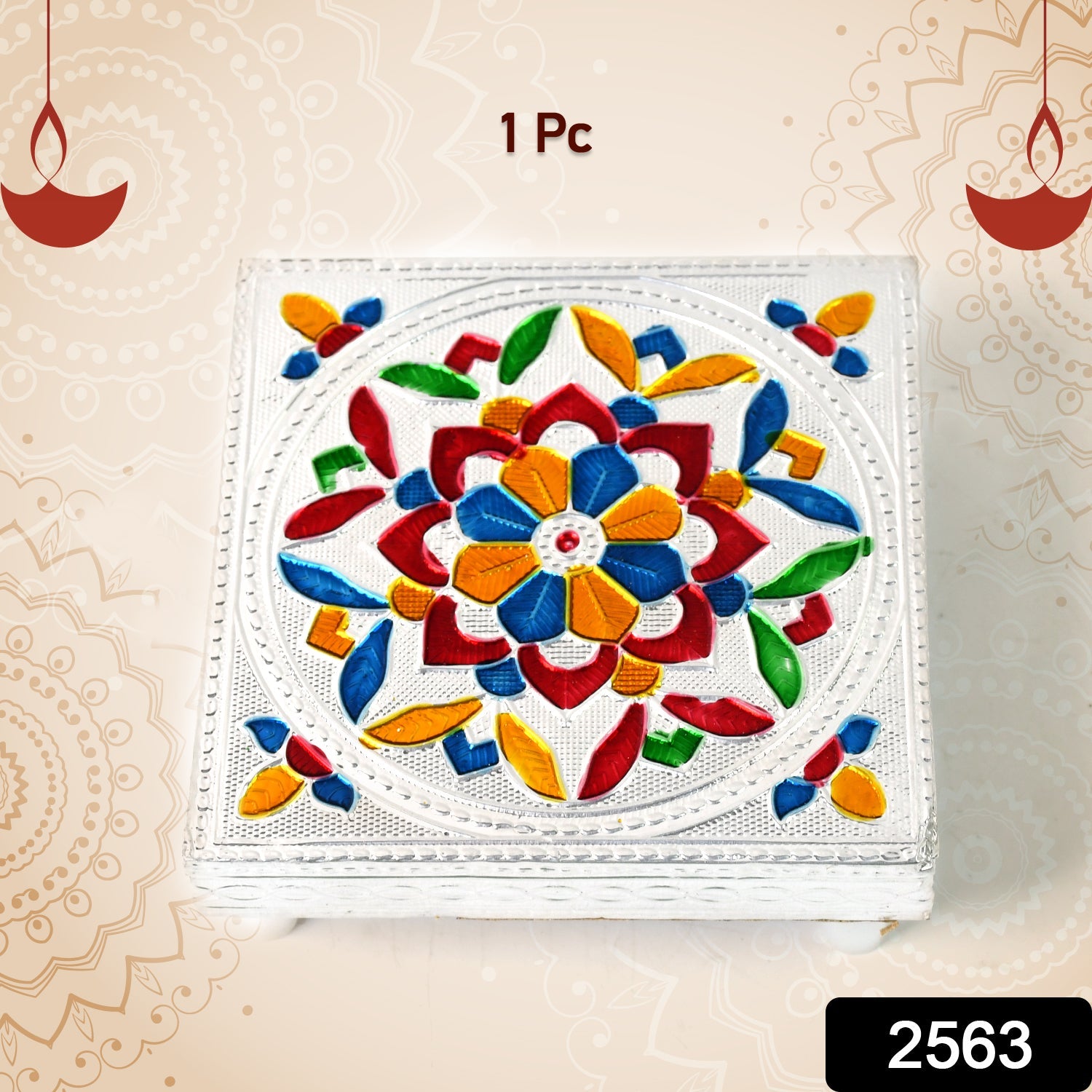 1 Pc Meenakari Wooden Chowki & Bajot Set: For Home & Office Puja (Multicolor)-Home Improvement-AniGuess-AniGuess