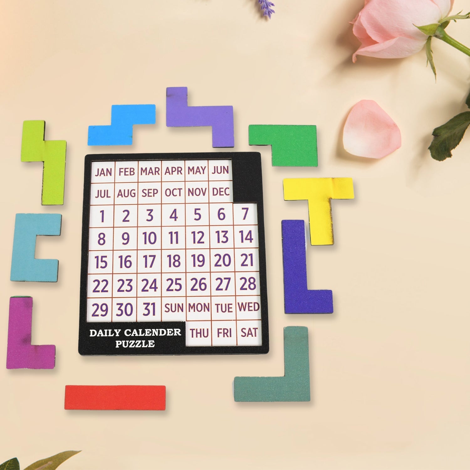 Wooden Daily Calendar Puzzle (Multicolor / 1 Set)-Toys & Games-AniGuess-AniGuess