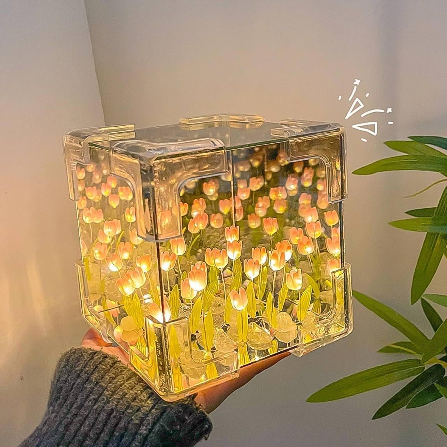 Cube Tulip Night Lamp | Led Decorative Nights Lamp (Multicolor & Design / 1 Set)-Home Improvement-AniGuess-AniGuess