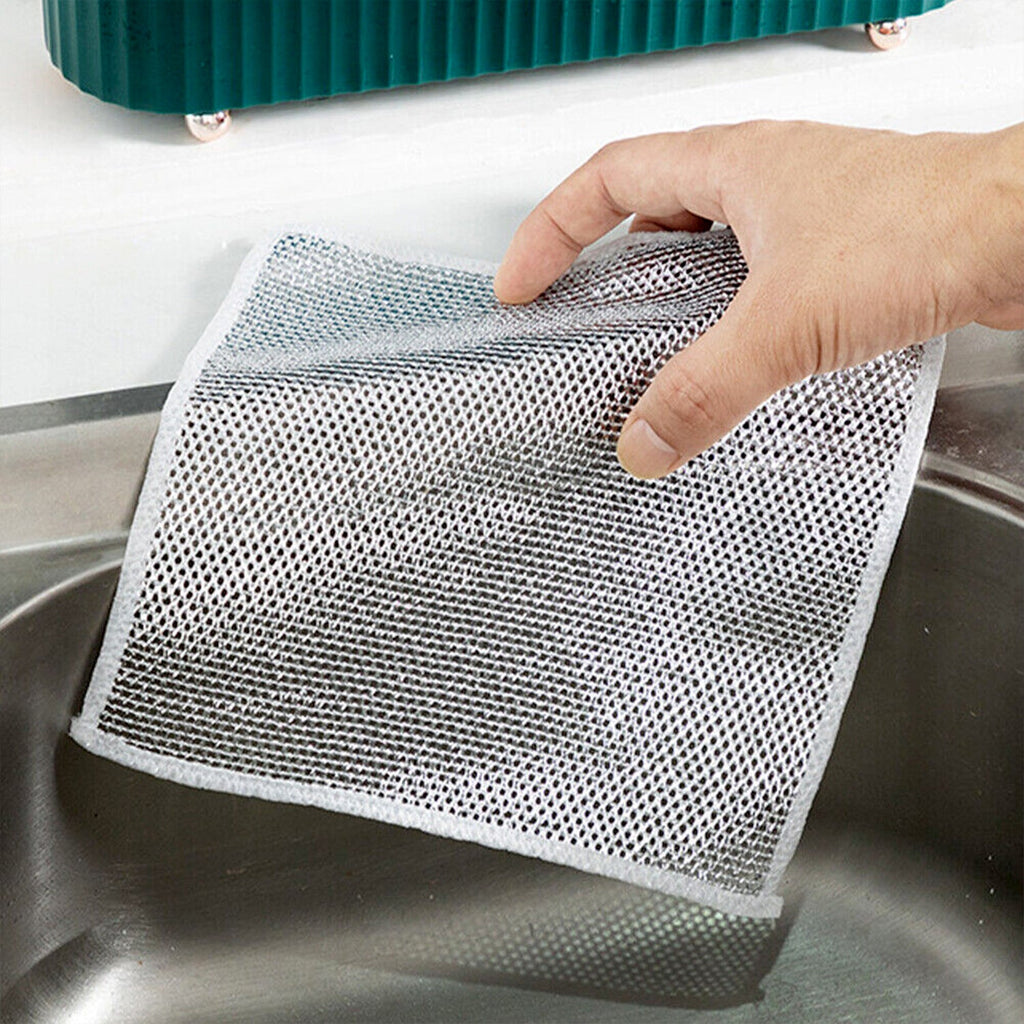 Double-Sided Microfiber Cloth & Stainless Steel Scrubber – (1 Pc, 20x20 cm)-Industrial & Scientific-AniGuess-AniGuess