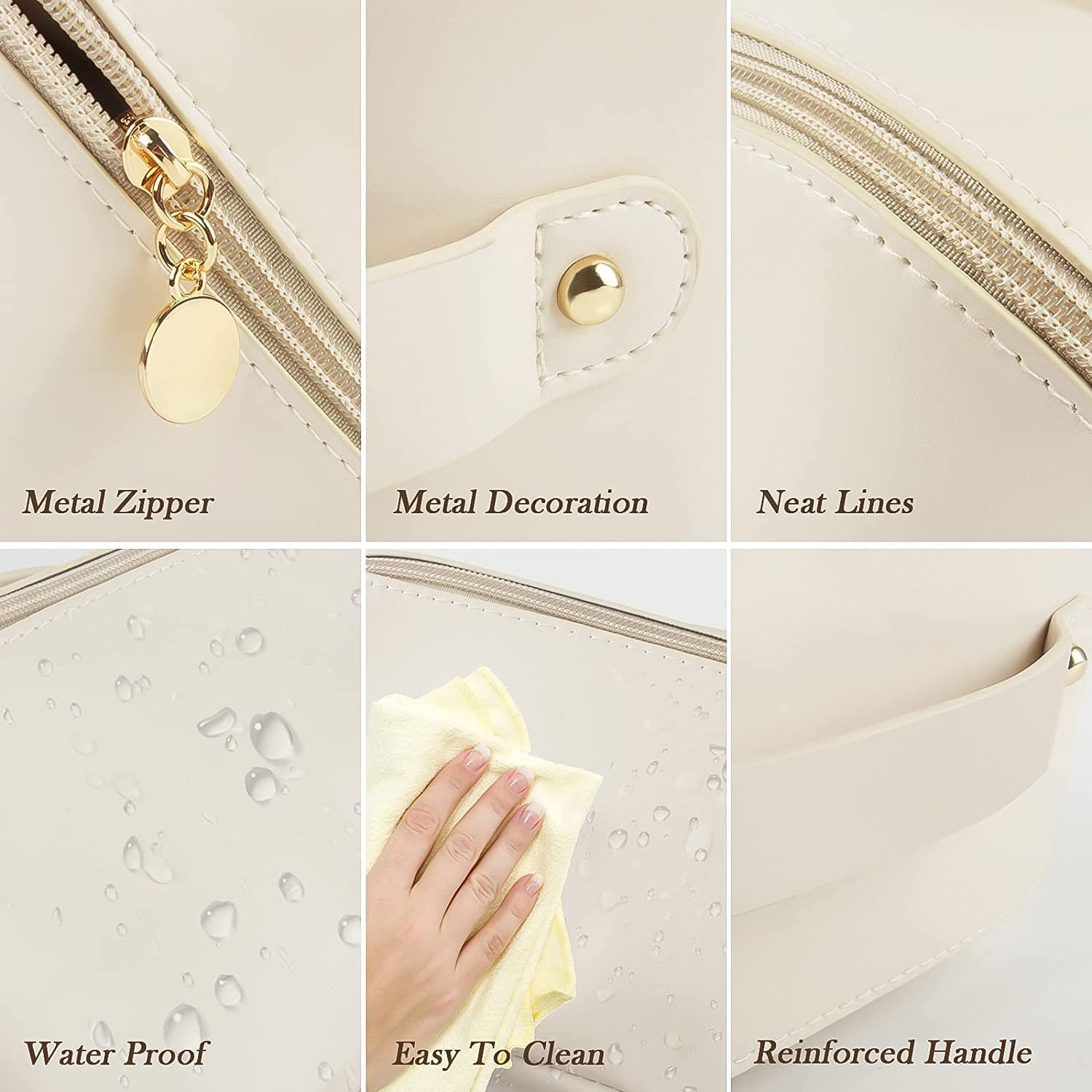 Premium Cream Travel Makeup & Toiletry Organizer Pouch with Zipper & Handle (1 Pc)