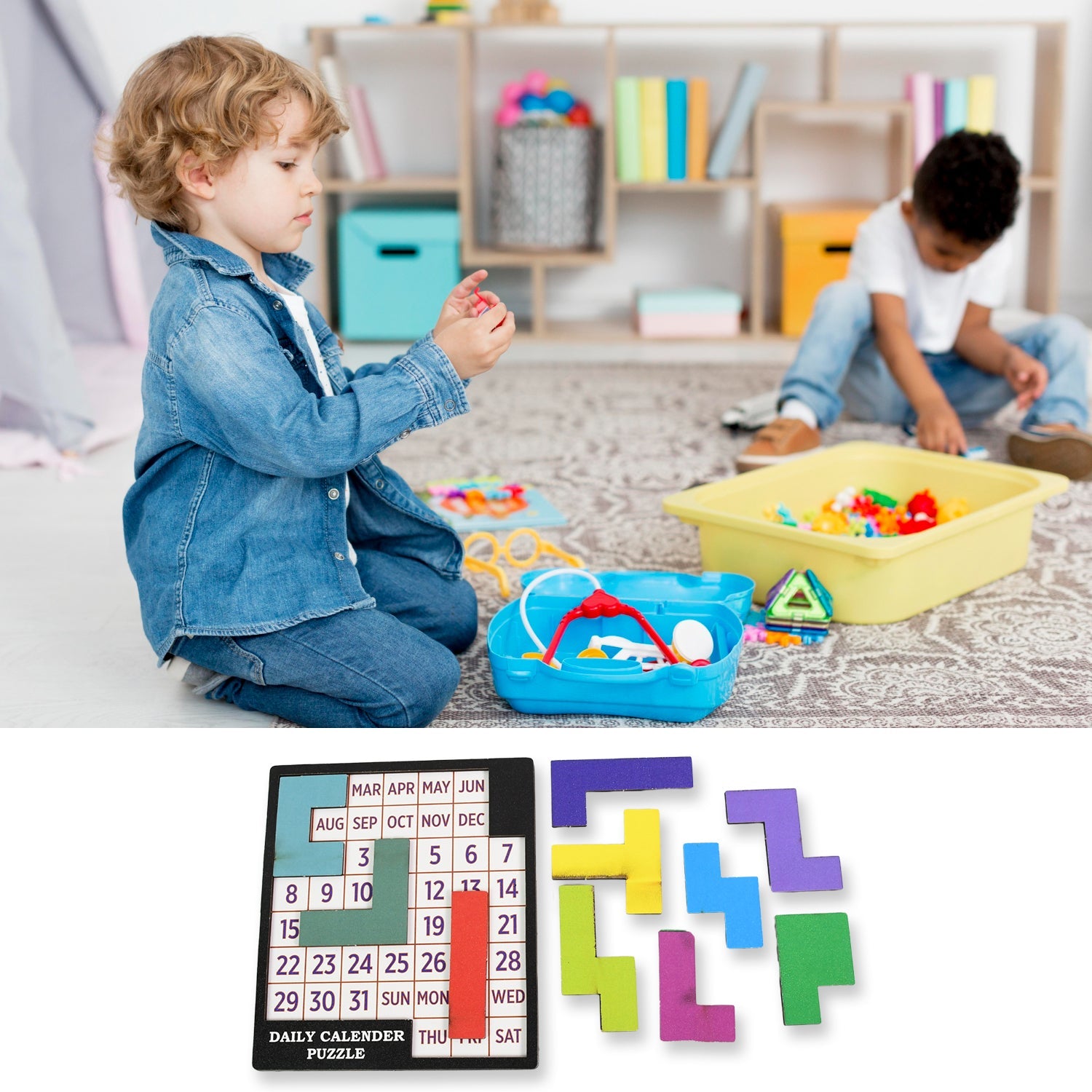 Wooden Daily Calendar Puzzle (Multicolor / 1 Set)-Toys & Games-AniGuess-AniGuess