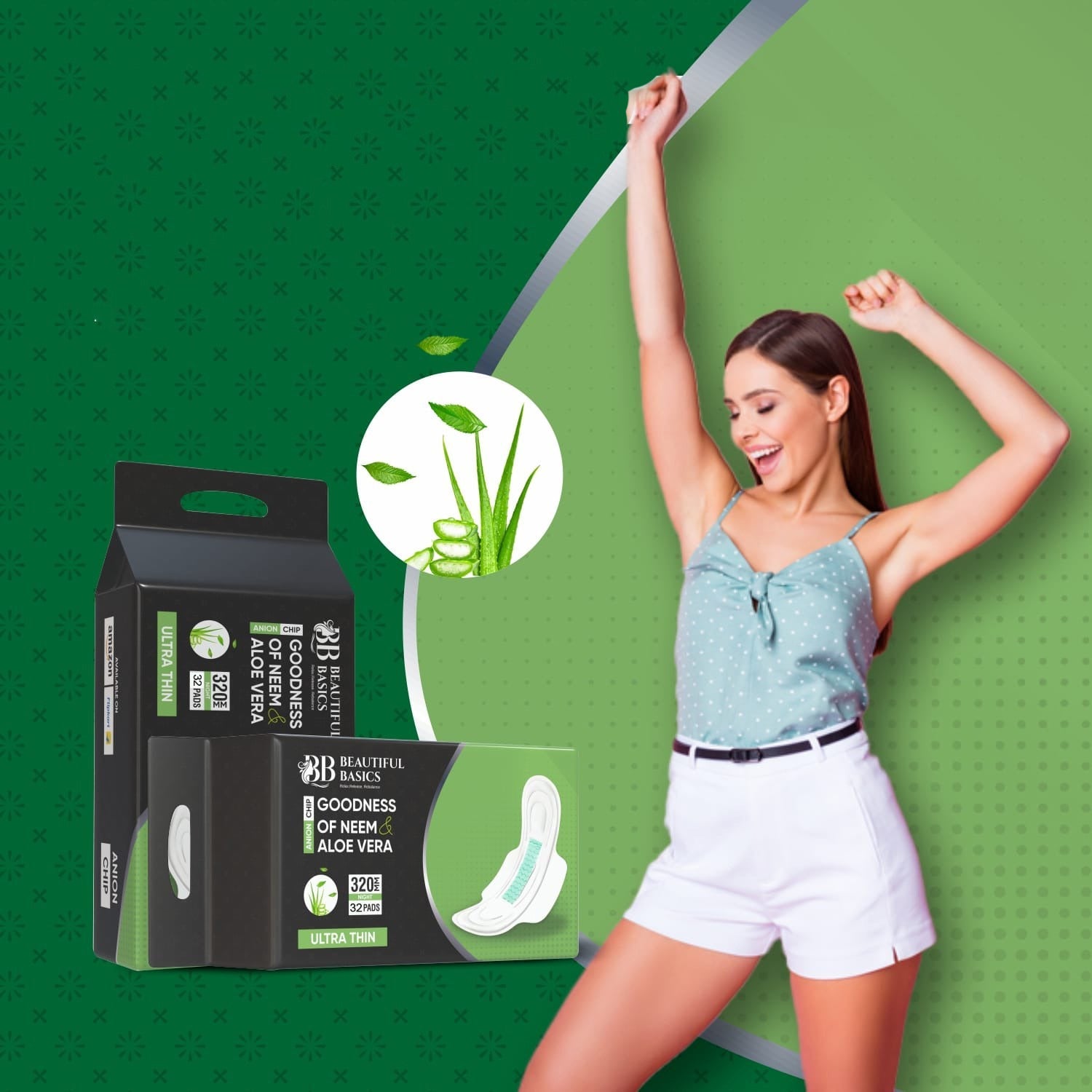 Ultra Thin Sanitary Pads with Neem & Aloe Vera (32 Pads)-Health & Personal Care-AniGuess-AniGuess