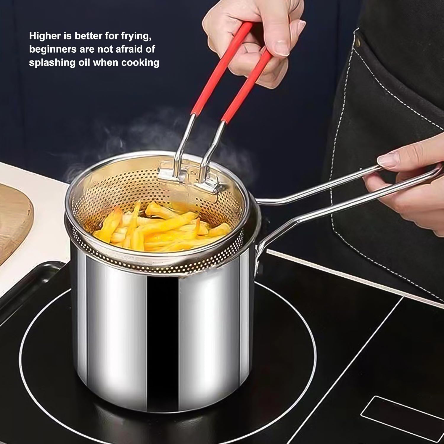 Small Deep Frying Pot With Strainer Basket (2 Pc Set / 1200 ML))-Home & Kitchen-AniGuess-AniGuess