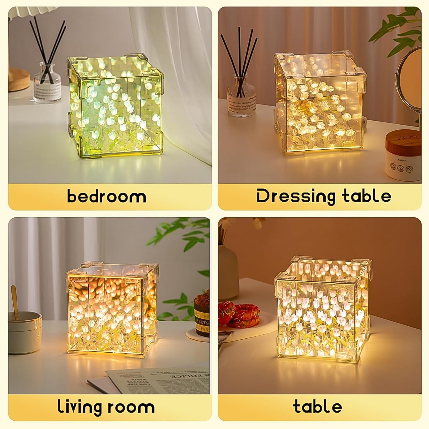 Cube Tulip Night Lamp | Led Decorative Nights Lamp (Multicolor & Design / 1 Set)-Home Improvement-AniGuess-AniGuess