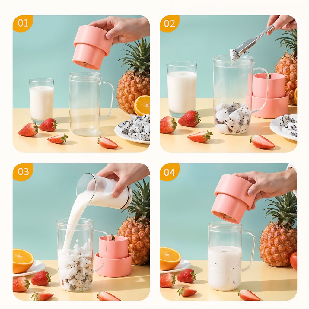 Portable Crusher Juicer With Handle & Straw, USB Rechargeable Multi Blades (420 ML)-Home & Kitchen-AniGuess-AniGuess