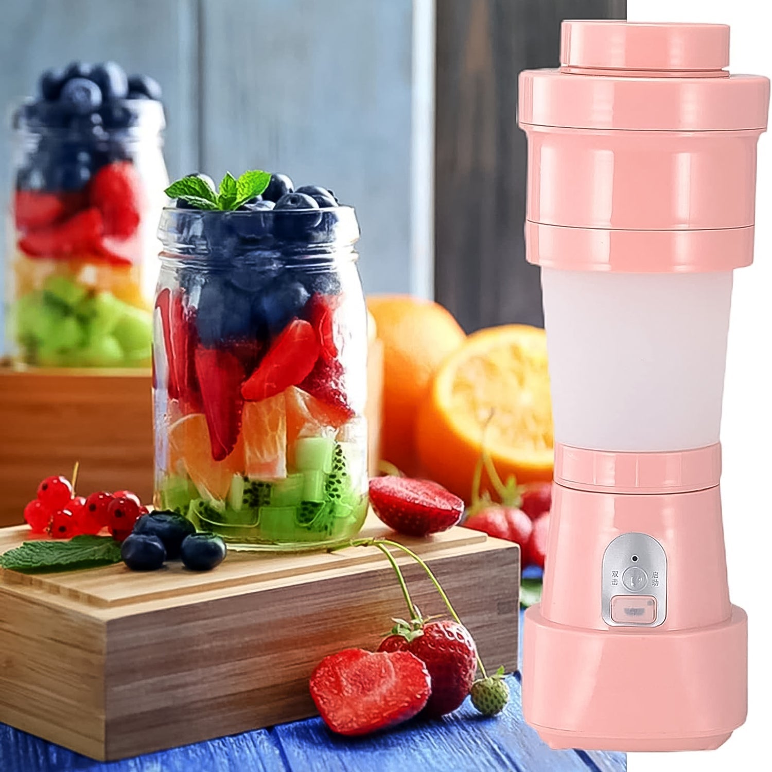 Foldable Electric Juicer, Portable Blender Stainless Steel 6 Blades (500 ML)-Home & Kitchen-AniGuess-AniGuess