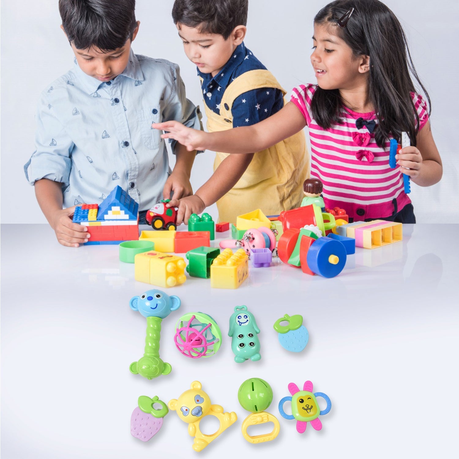 Kinder Rattles & Teething Set – Non-Toxic Shake & Grab Baby Toys (8 Pcs Set)-Toys & Games-AniGuess-AniGuess