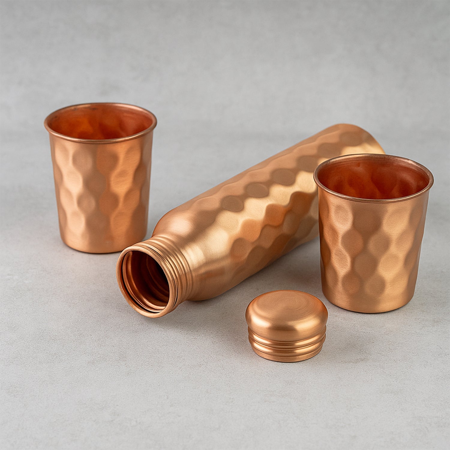 Diamond Cut Copper Water Bottle 2 Glasses with Gift Box (3 Pcs Set)-Home & Kitchen-AniGuess-AniGuess