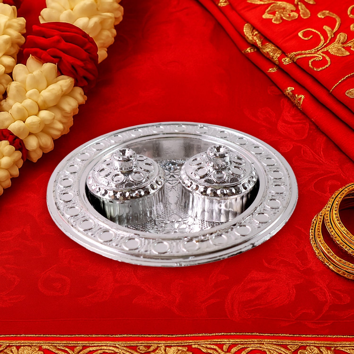 Round Shape Special Puja Thali, Kumkum Thali Holder (1 Pc / Small)-Home Improvement-AniGuess-AniGuess