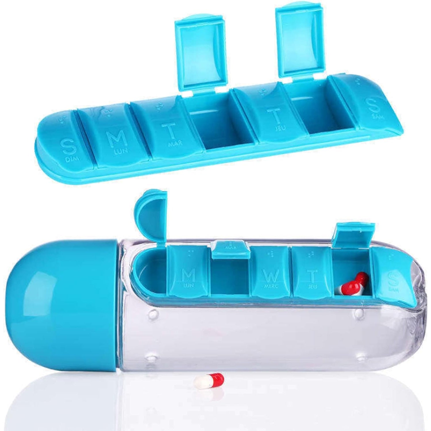 Multi-Use Pill & Water Bottle for Travel (600 Ml, Mix Color)-Health & Personal Care-AniGuess-AniGuess
